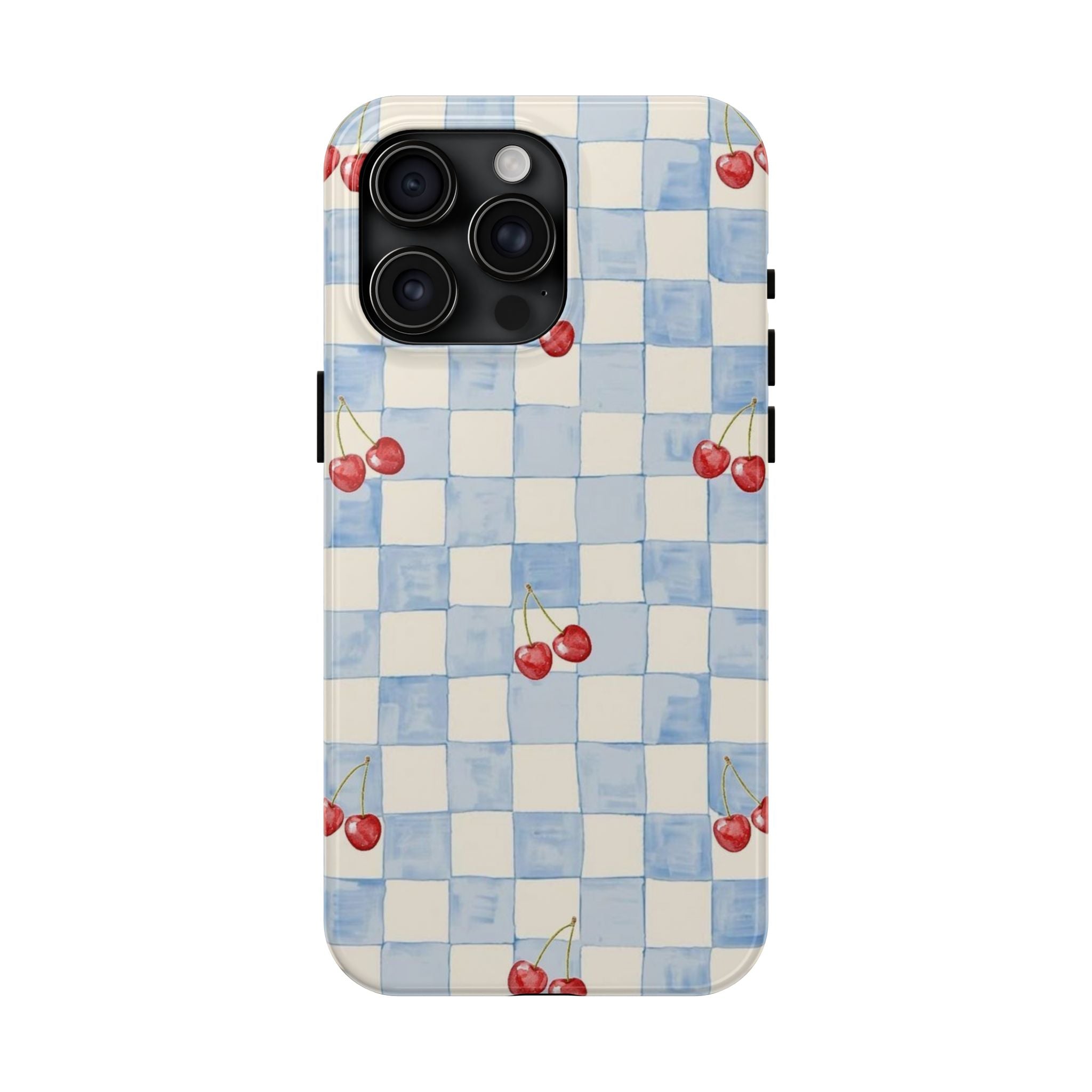 Cherry Pattern Tough Phone Case, Cute Phone Cover, Cherry Phone Case, Checkered Phone Cases, Gift for Her