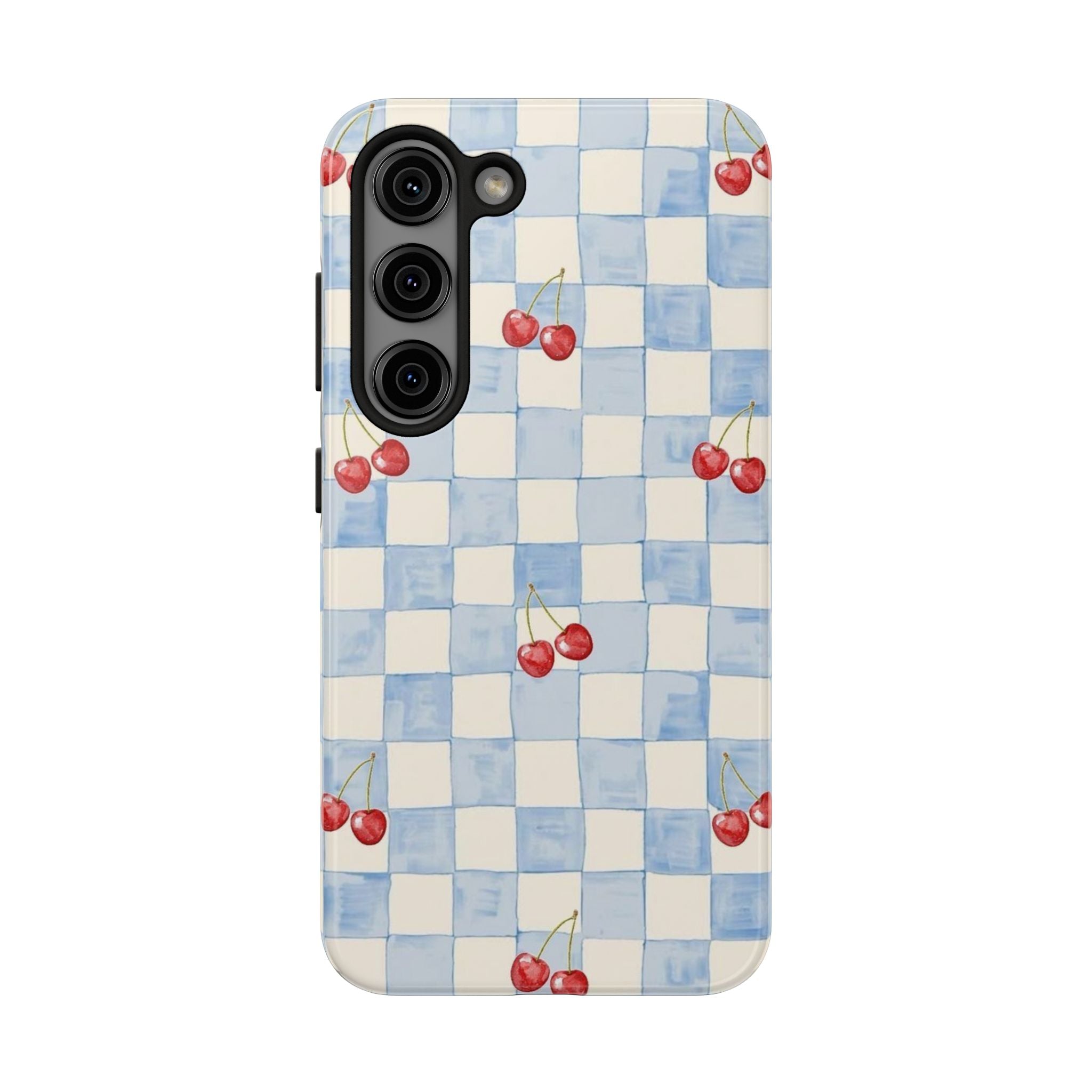 Cherry Pattern Tough Phone Case, Cute Phone Cover, Cherry Phone Case, Checkered Phone Cases, Gift for Her