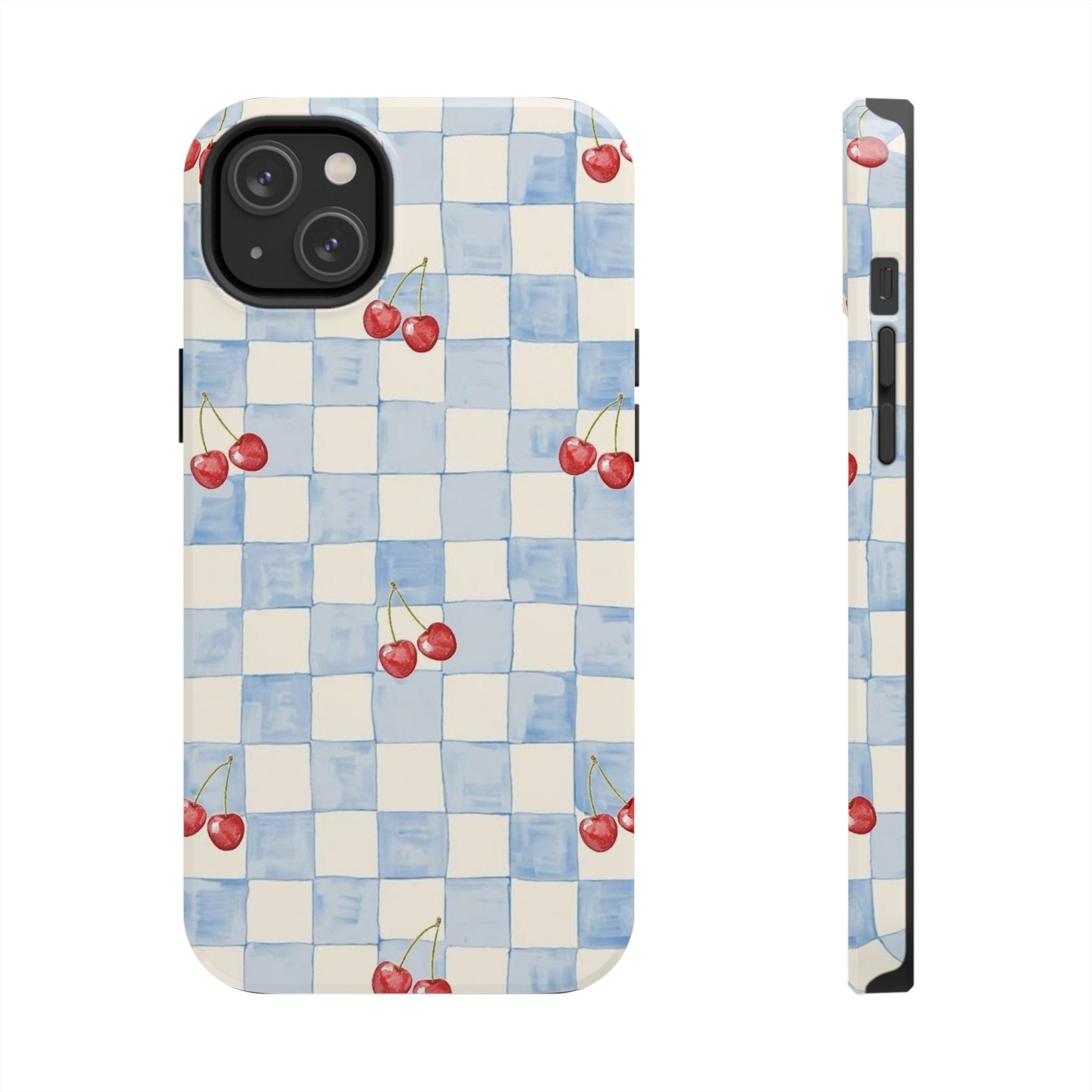 Cherry Pattern Tough Phone Case, Cute Phone Cover, Cherry Phone Case, Checkered Phone Cases, Gift for Her