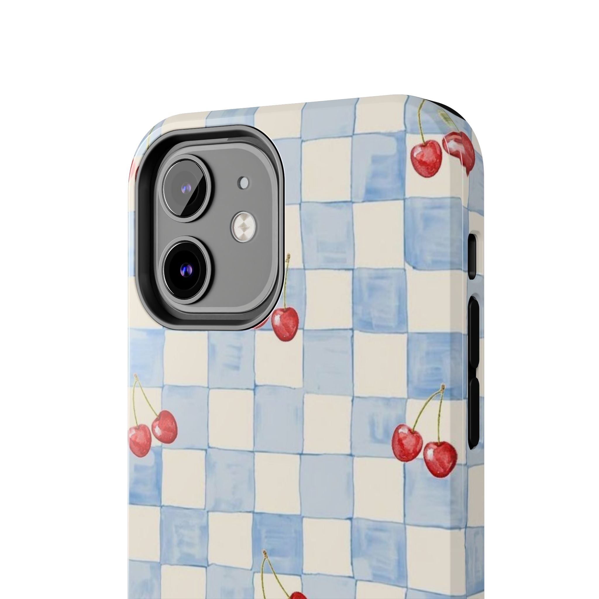 Cherry Pattern Tough Phone Case, Cute Phone Cover, Cherry Phone Case, Checkered Phone Cases, Gift for Her