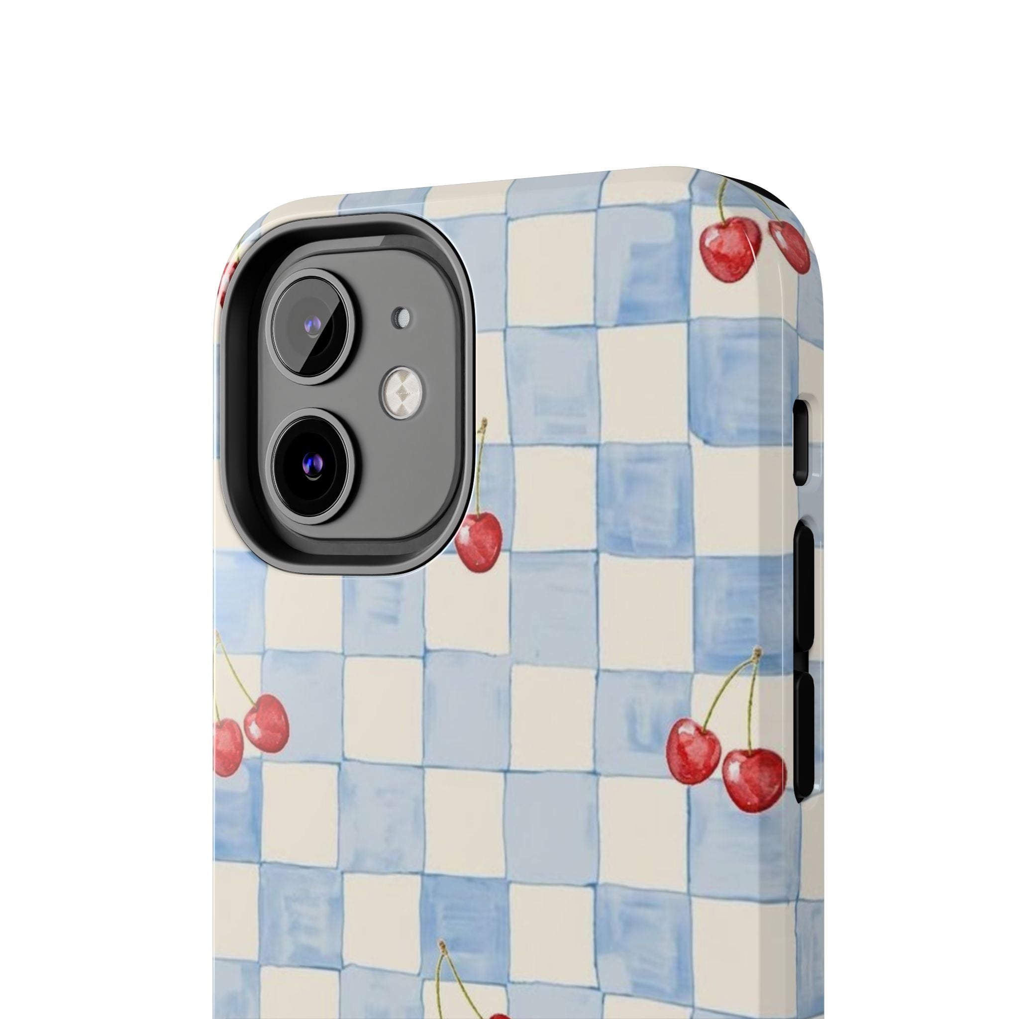 Cherry Pattern Tough Phone Case, Cute Phone Cover, Cherry Phone Case, Checkered Phone Cases, Gift for Her