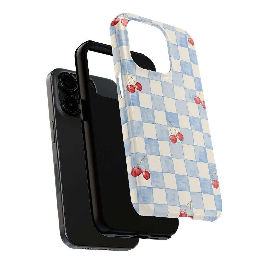 Cherry Pattern Tough Phone Case, Cute Phone Cover, Cherry Phone Case, Checkered Phone Cases, Gift for Her