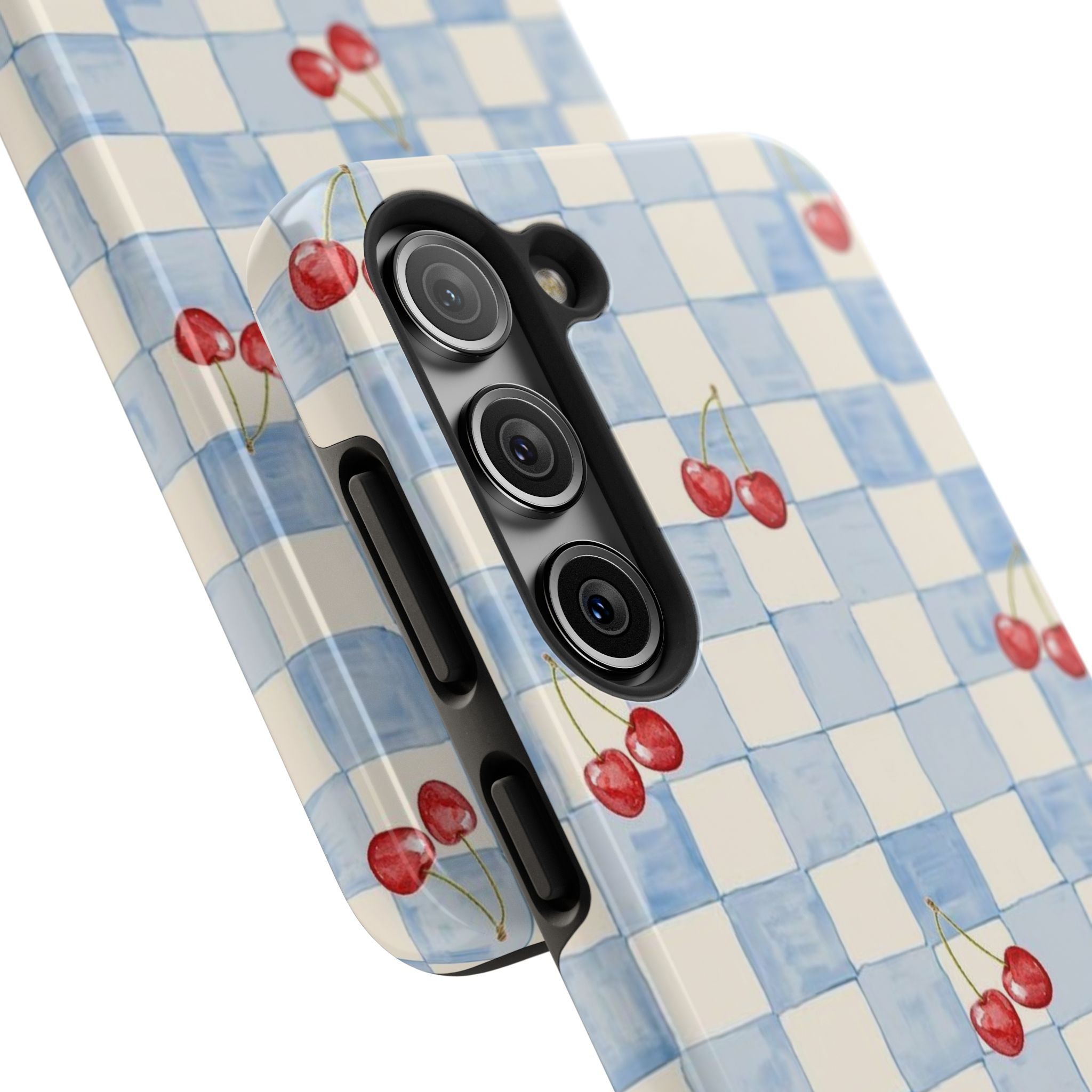 Cherry Pattern Tough Phone Case, Cute Phone Cover, Cherry Phone Case, Checkered Phone Cases, Gift for Her