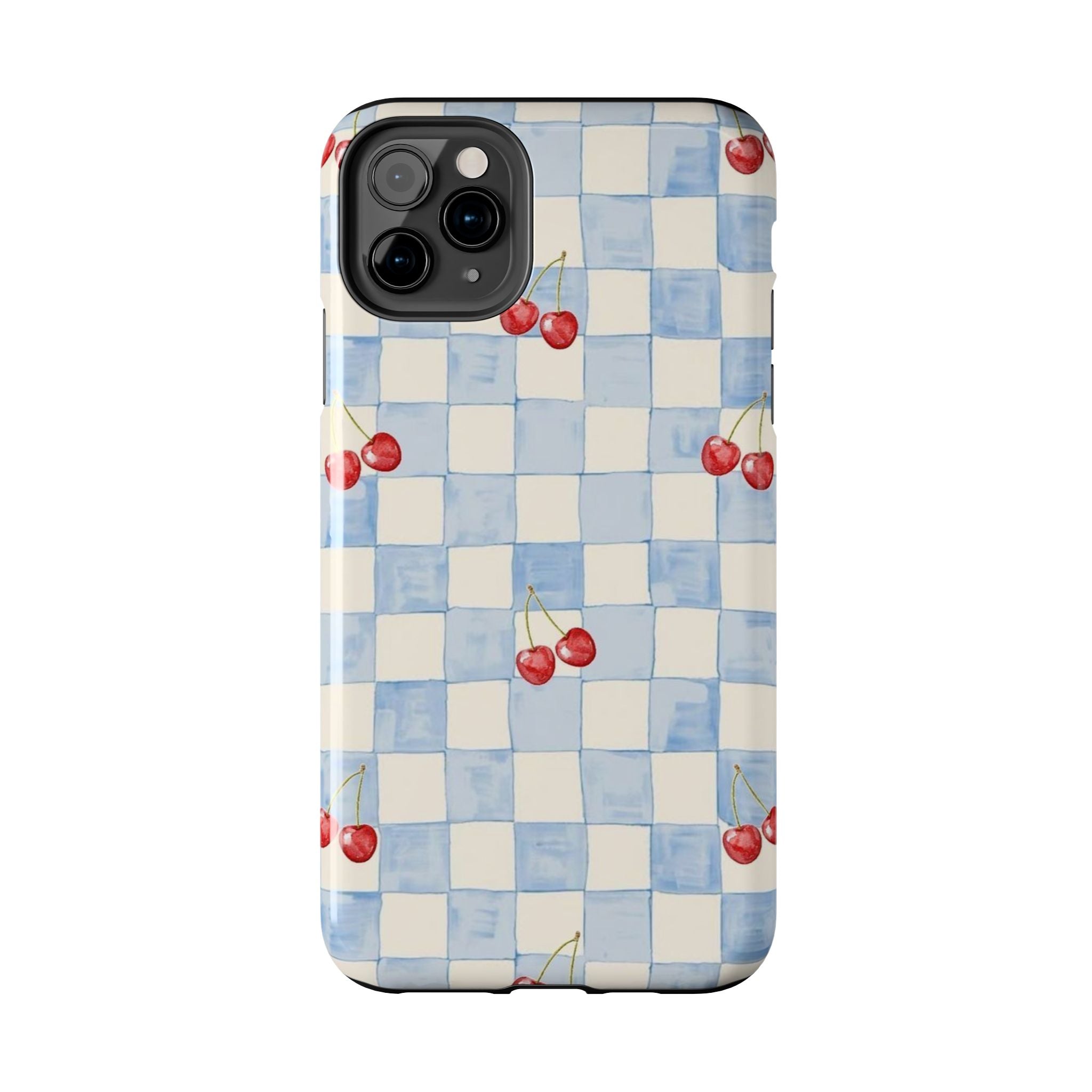 Cherry Pattern Tough Phone Case, Cute Phone Cover, Cherry Phone Case, Checkered Phone Cases, Gift for Her