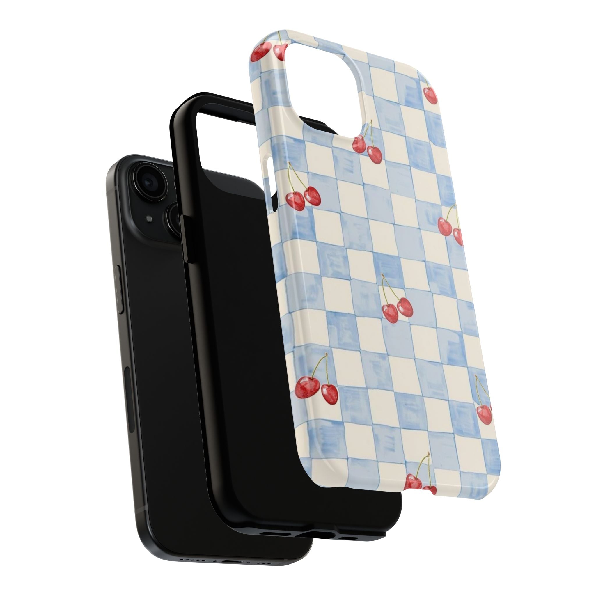 Cherry Pattern Tough Phone Case, Cute Phone Cover, Cherry Phone Case, Checkered Phone Cases, Gift for Her