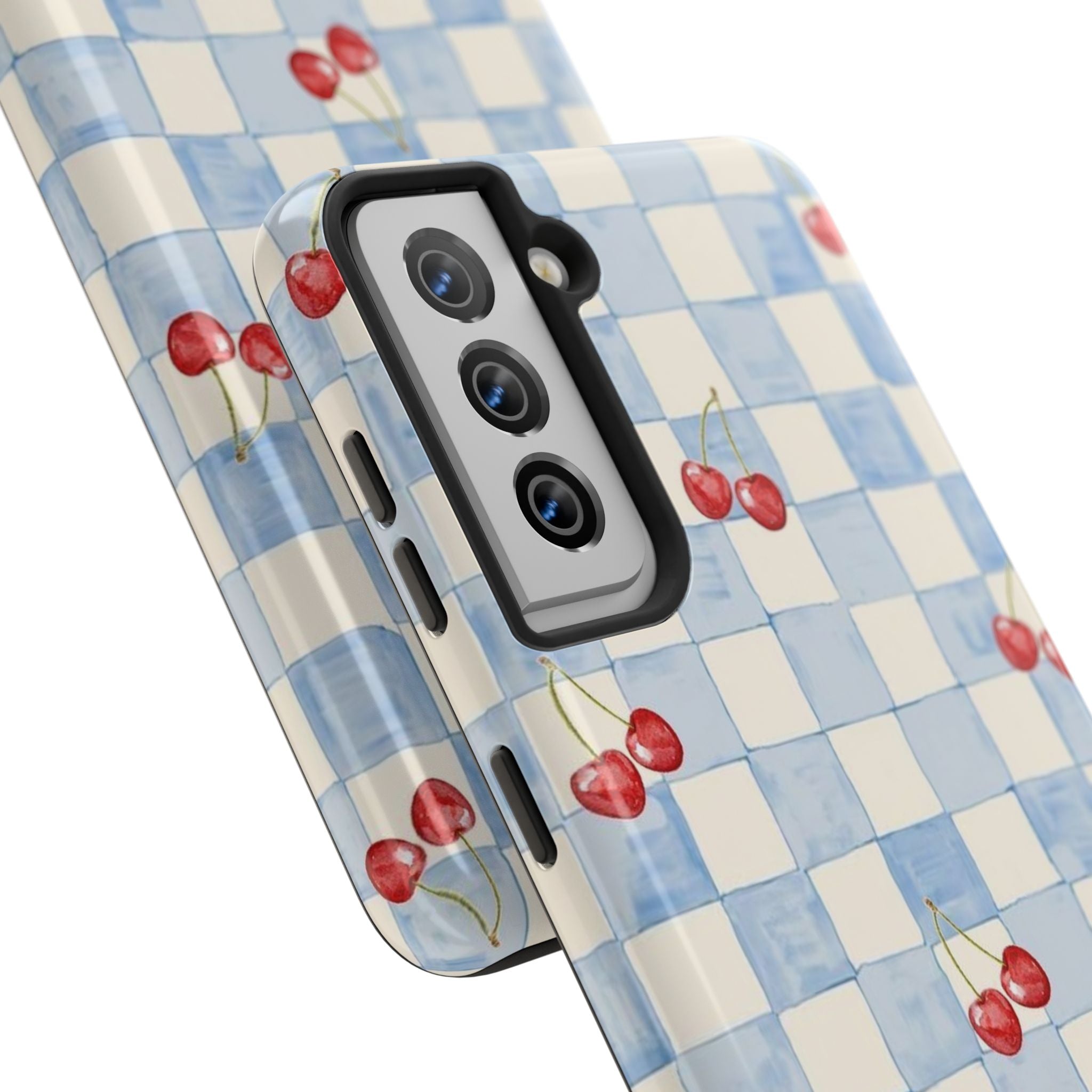Cherry Pattern Tough Phone Case, Cute Phone Cover, Cherry Phone Case, Checkered Phone Cases, Gift for Her