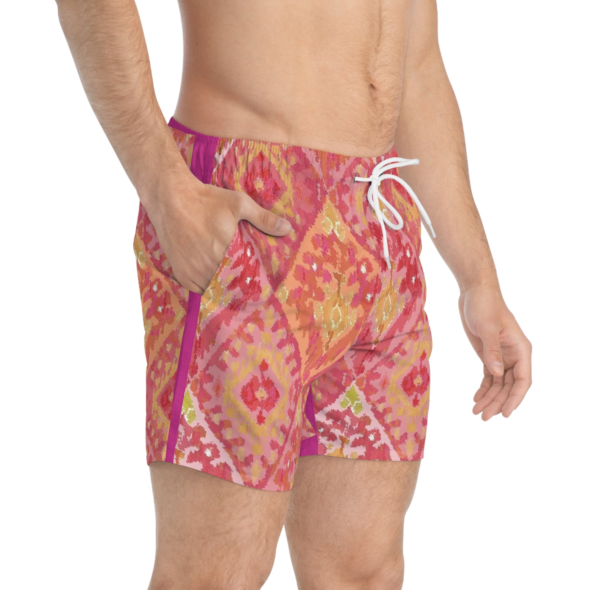 Vibrant Bohemian Swim Trunks, Summer Swimwear, Beach Shorts, Vacation Essentials, Poolside Fun, Tropical Escape