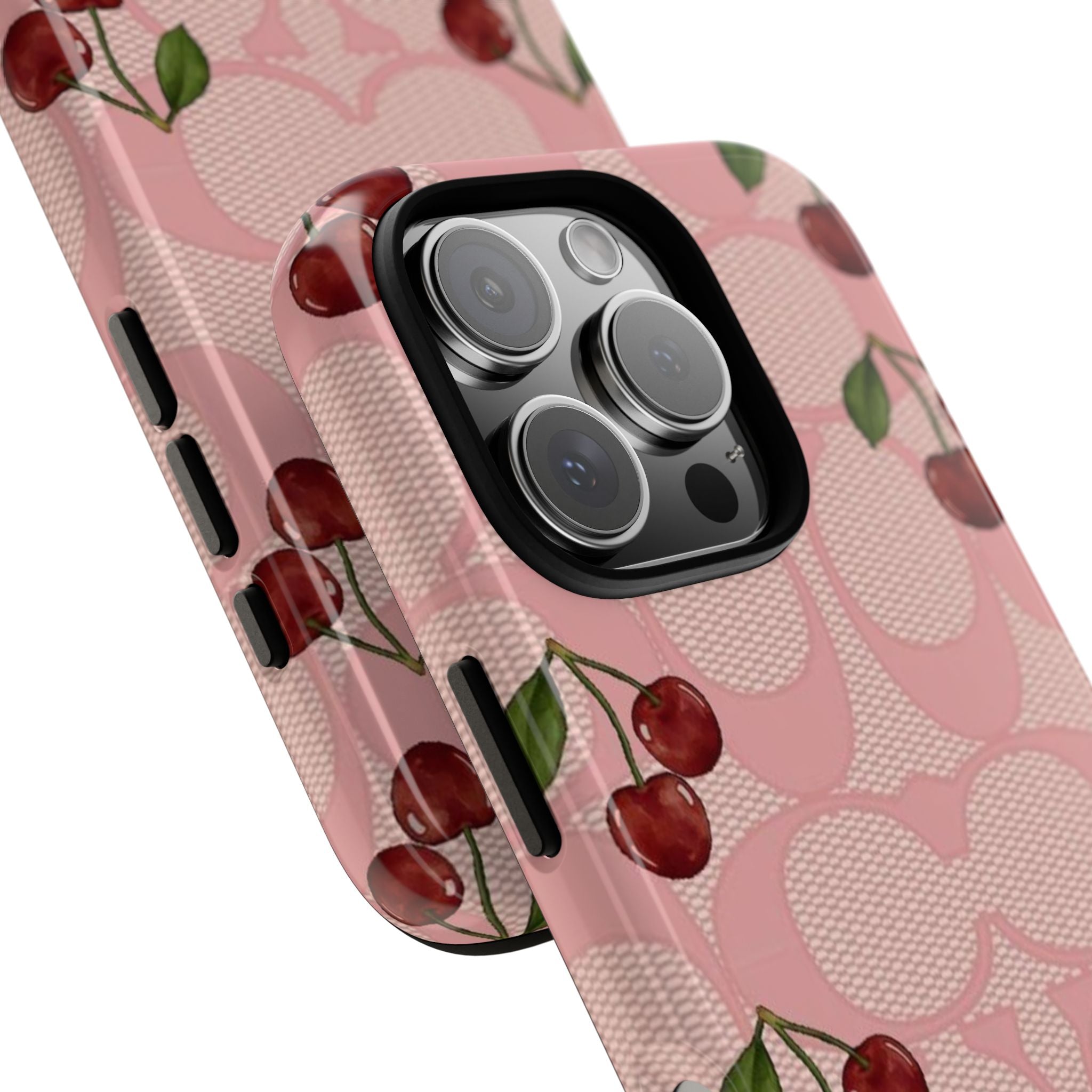 Cherry Pattern Magnetic Clear Impact Case | Phone Cover, Eco-friendly, Gift for Teens, Stylish Protection, Cherry Lovers
