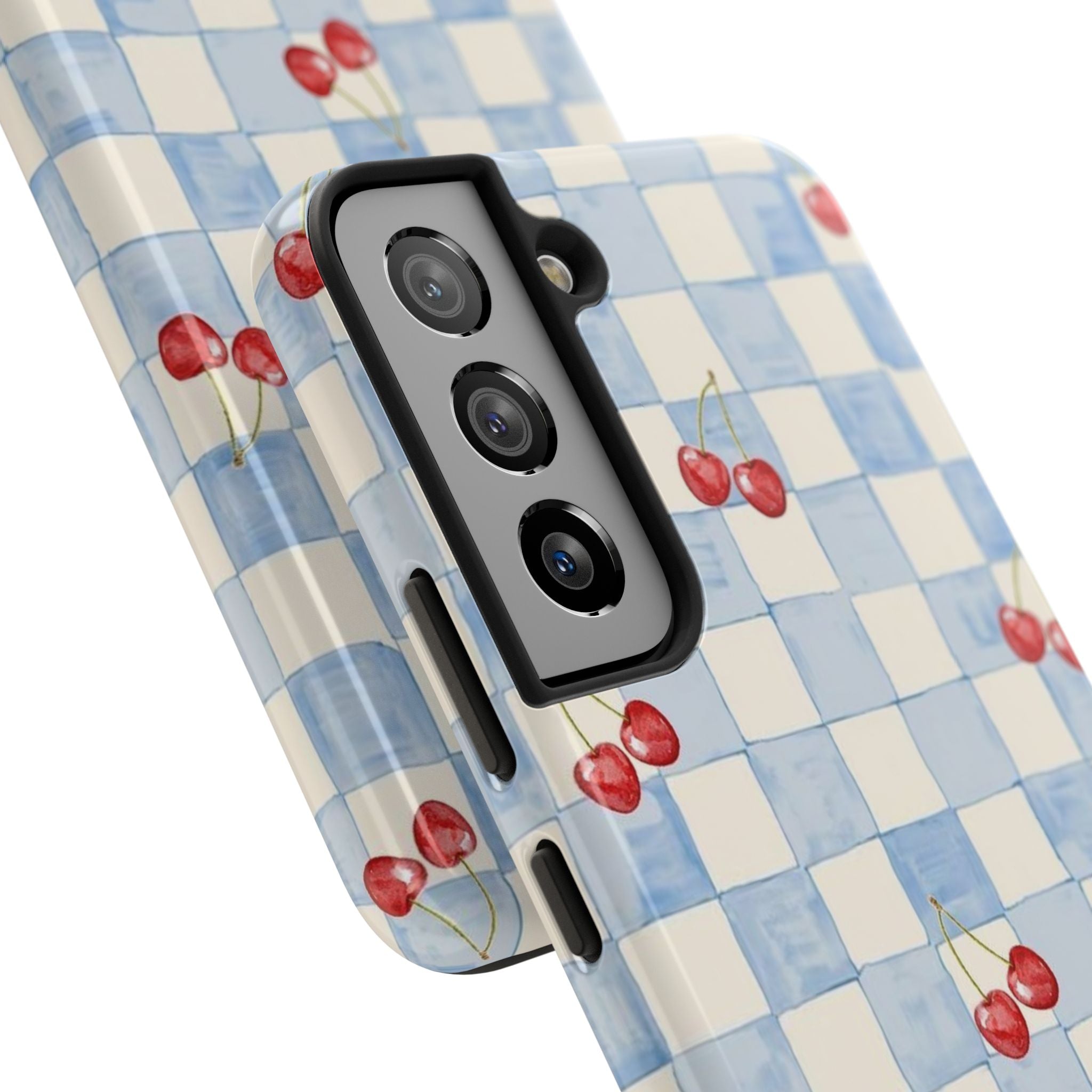 Cherry Pattern Tough Phone Case, Cute Phone Cover, Cherry Phone Case, Checkered Phone Cases, Gift for Her
