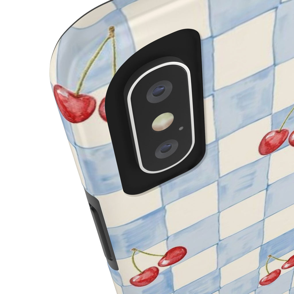 Cherry Pattern Tough Phone Case, Cute Phone Cover, Cherry Phone Case, Checkered Phone Cases, Gift for Her