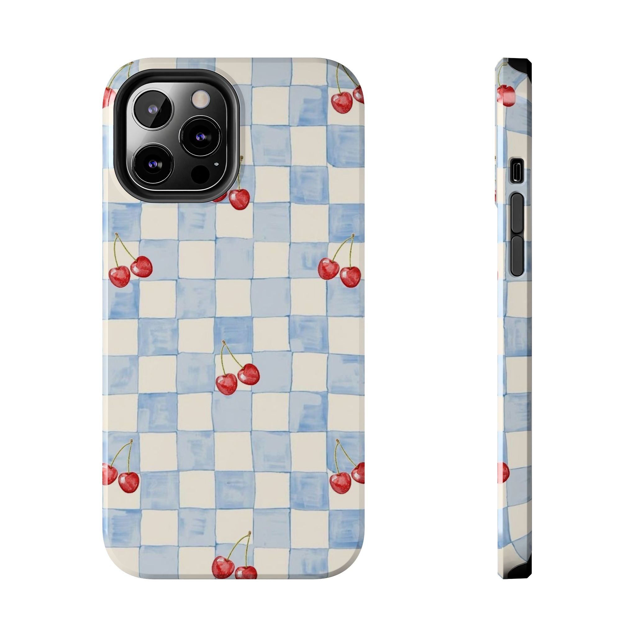 Cherry Pattern Tough Phone Case, Cute Phone Cover, Cherry Phone Case, Checkered Phone Cases, Gift for Her