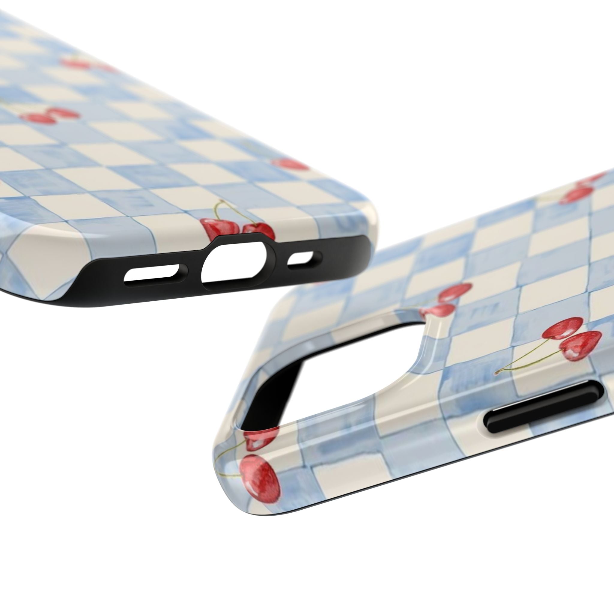 Cherry Pattern Tough Phone Case, Cute Phone Cover, Cherry Phone Case, Checkered Phone Cases, Gift for Her