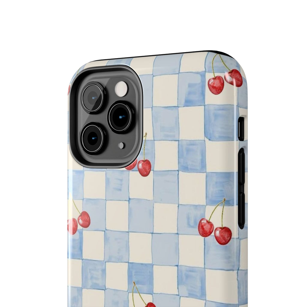Cherry Pattern Tough Phone Case, Cute Phone Cover, Cherry Phone Case, Checkered Phone Cases, Gift for Her