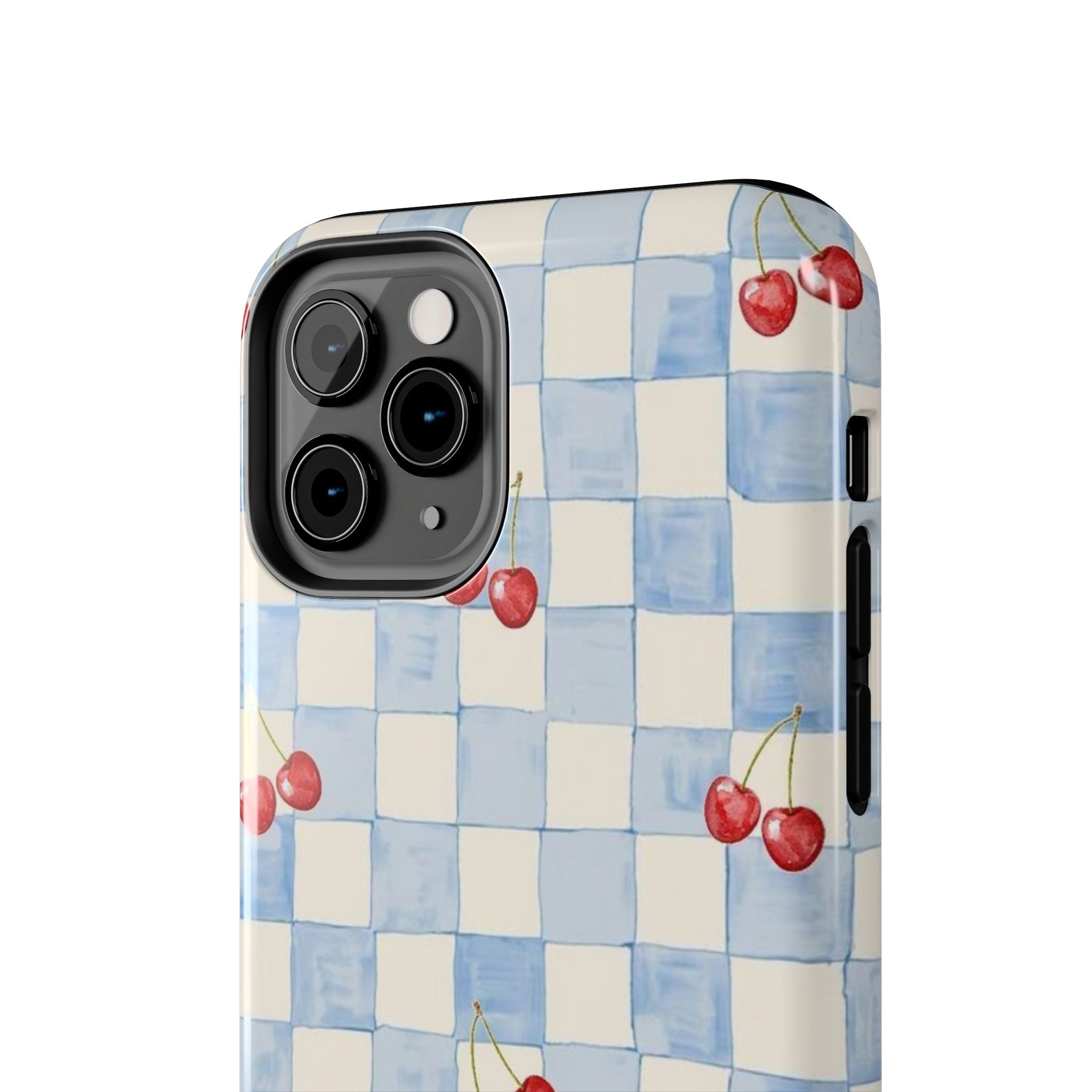 Cherry Pattern Tough Phone Case, Cute Phone Cover, Cherry Phone Case, Checkered Phone Cases, Gift for Her