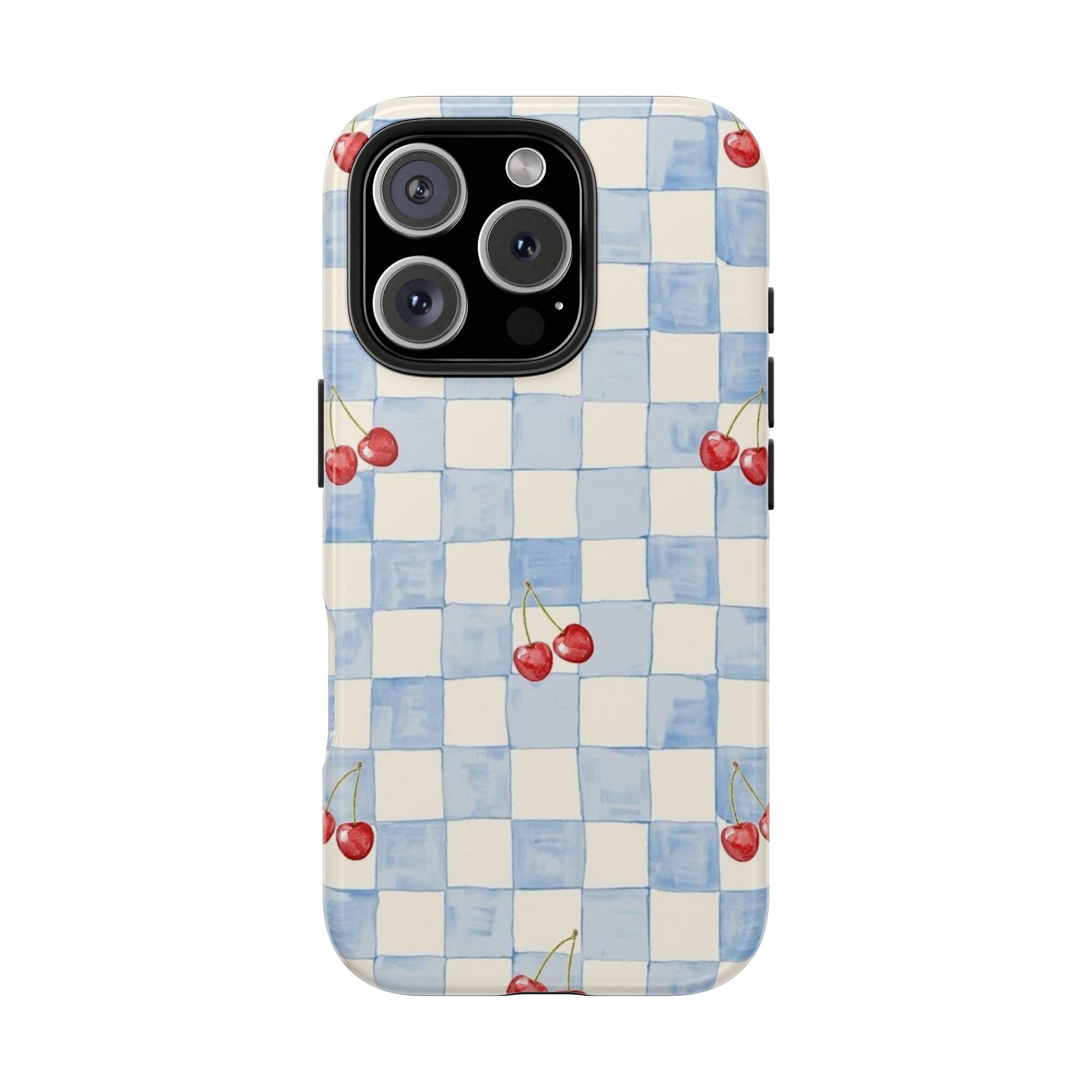 Cherry Pattern Tough Phone Case, Cute Phone Cover, Cherry Phone Case, Checkered Phone Cases, Gift for Her