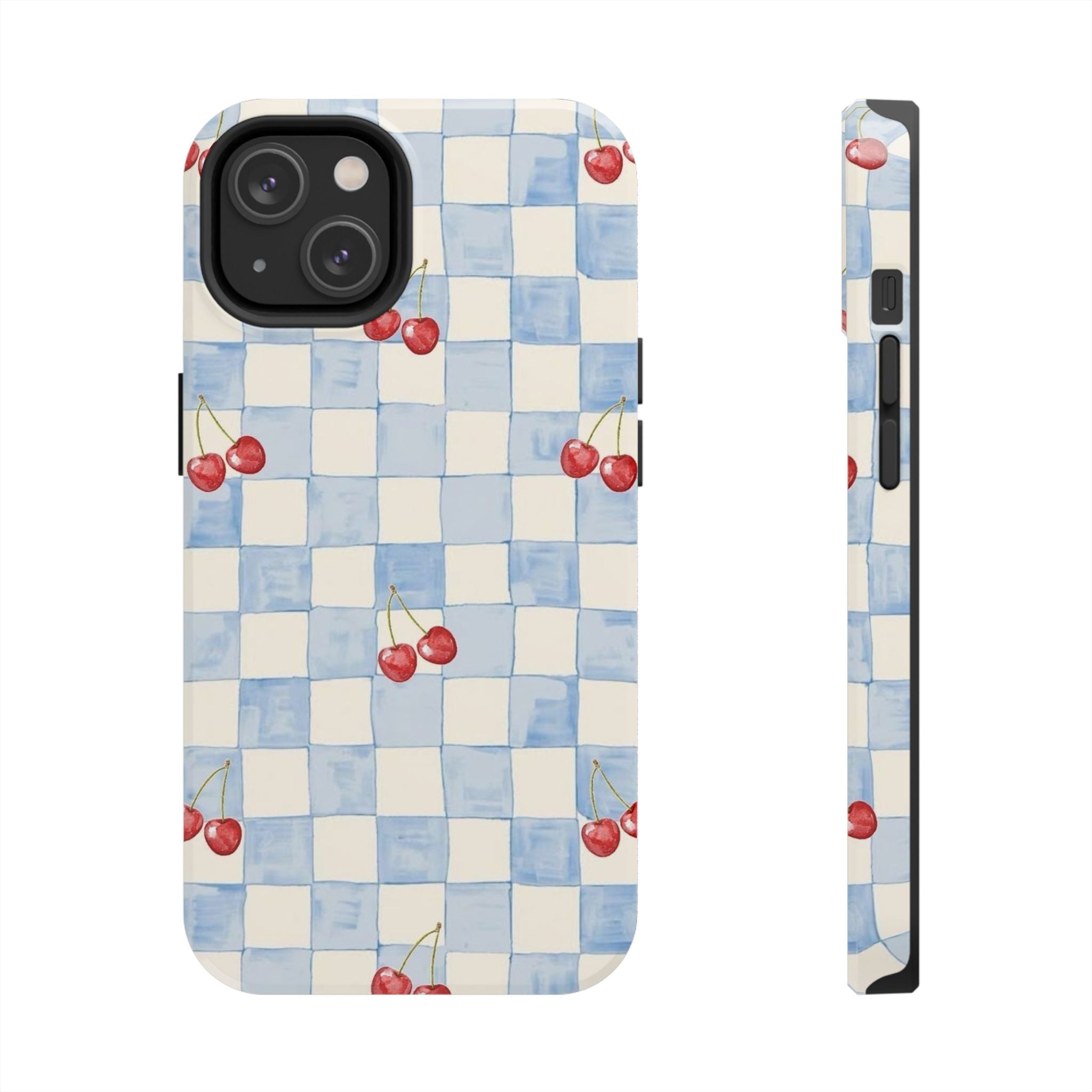 Cherry Pattern Tough Phone Case, Cute Phone Cover, Cherry Phone Case, Checkered Phone Cases, Gift for Her