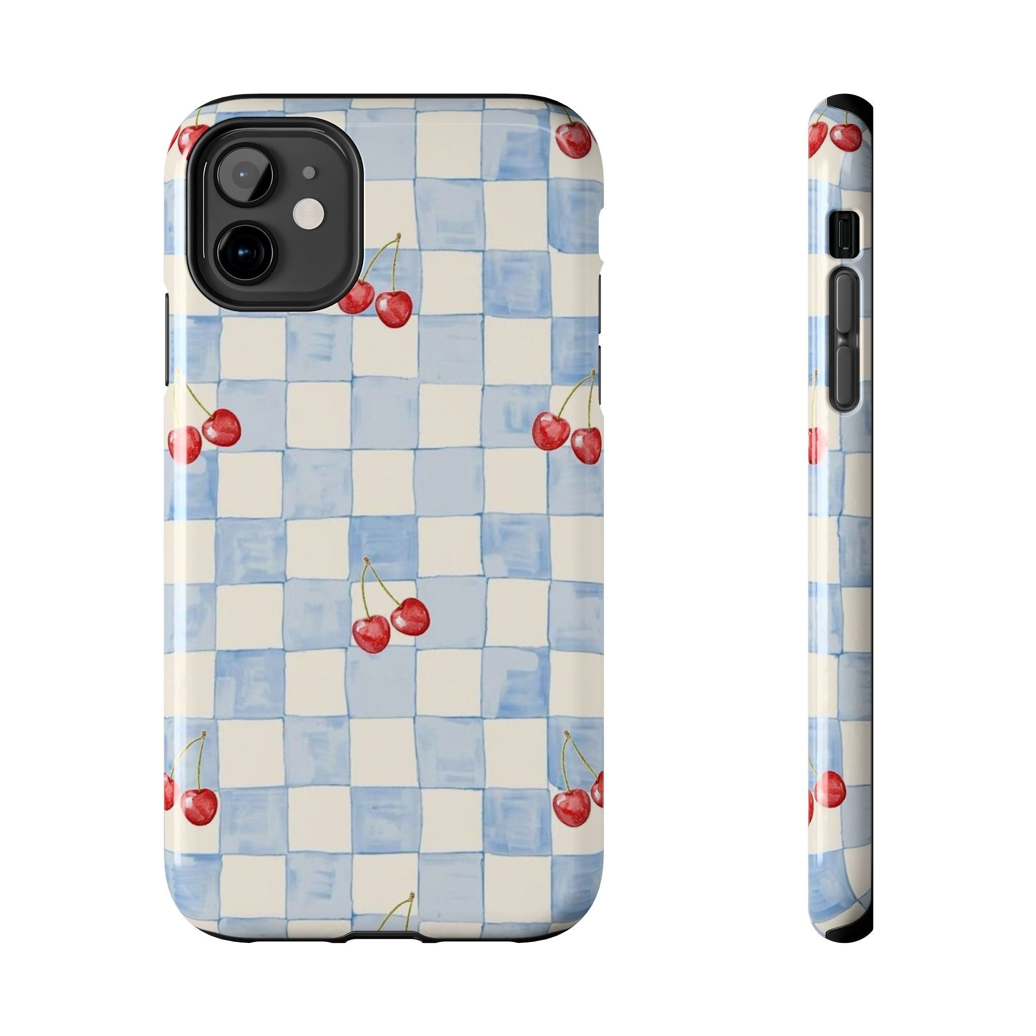 Cherry Pattern Tough Phone Case, Cute Phone Cover, Cherry Phone Case, Checkered Phone Cases, Gift for Her
