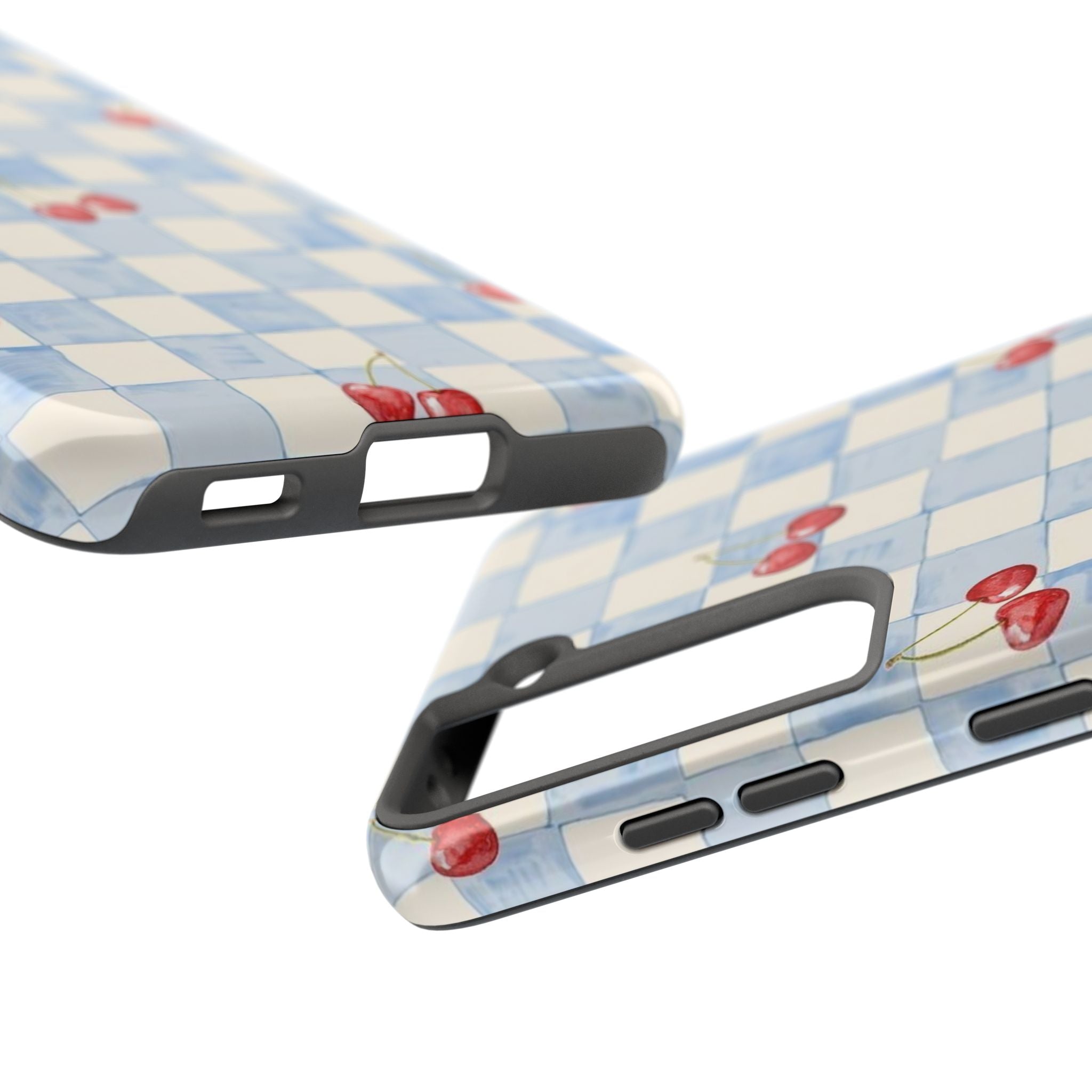 Cherry Pattern Tough Phone Case, Cute Phone Cover, Cherry Phone Case, Checkered Phone Cases, Gift for Her