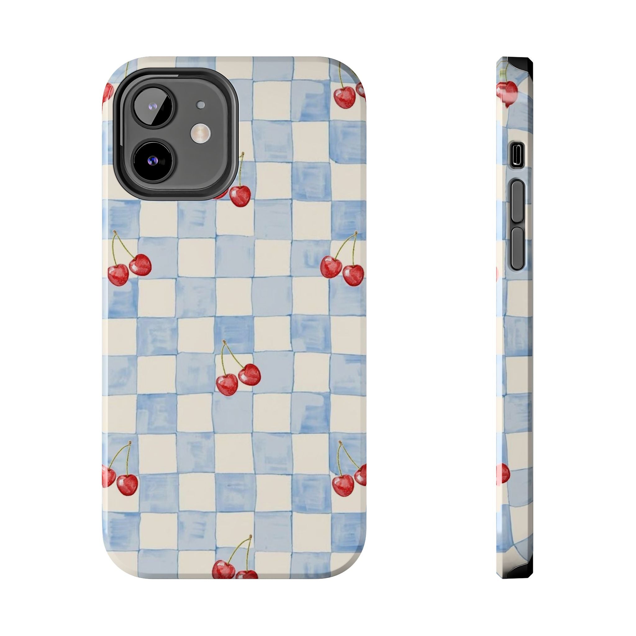 Cherry Pattern Tough Phone Case, Cute Phone Cover, Cherry Phone Case, Checkered Phone Cases, Gift for Her