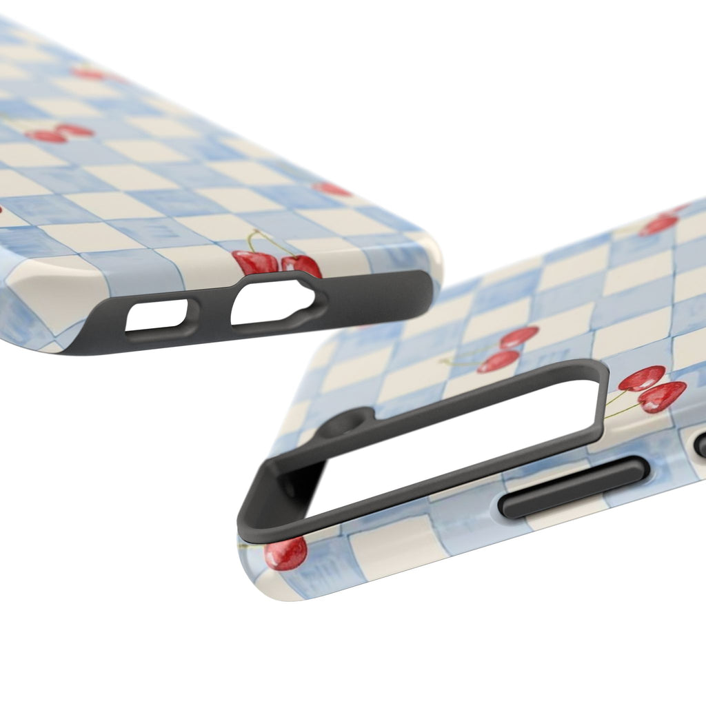 Cherry Pattern Tough Phone Case, Cute Phone Cover, Cherry Phone Case, Checkered Phone Cases, Gift for Her