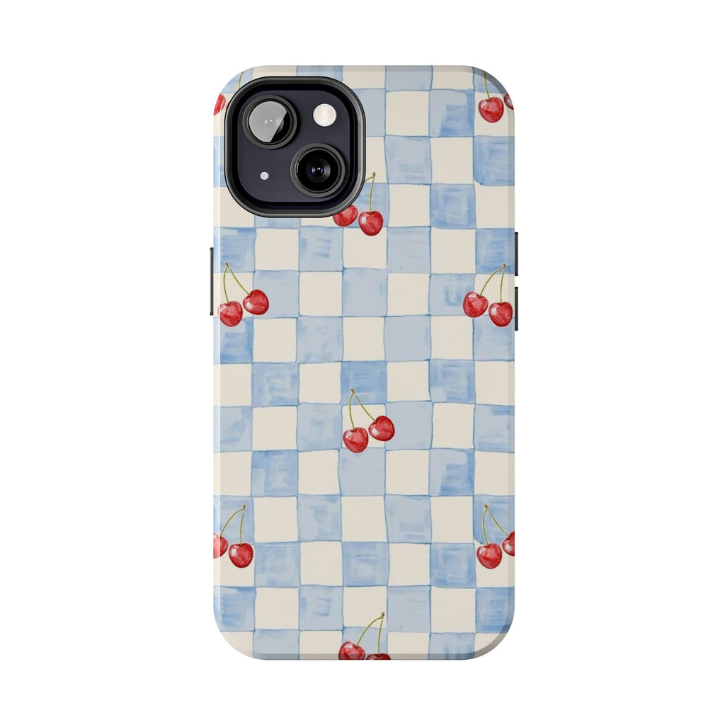 Cherry Pattern Tough Phone Case, Cute Phone Cover, Cherry Phone Case, Checkered Phone Cases, Gift for Her