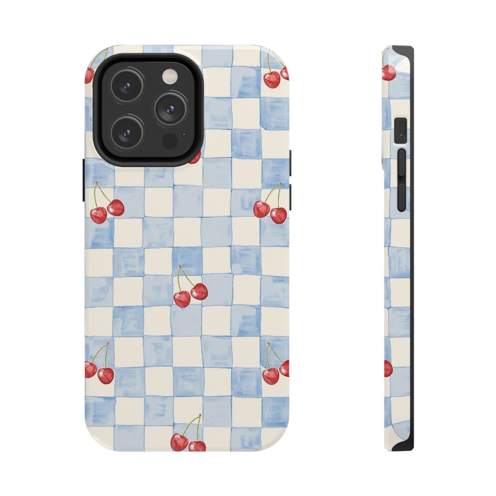 Cherry Pattern Tough Phone Case, Cute Phone Cover, Cherry Phone Case, Checkered Phone Cases, Gift for Her
