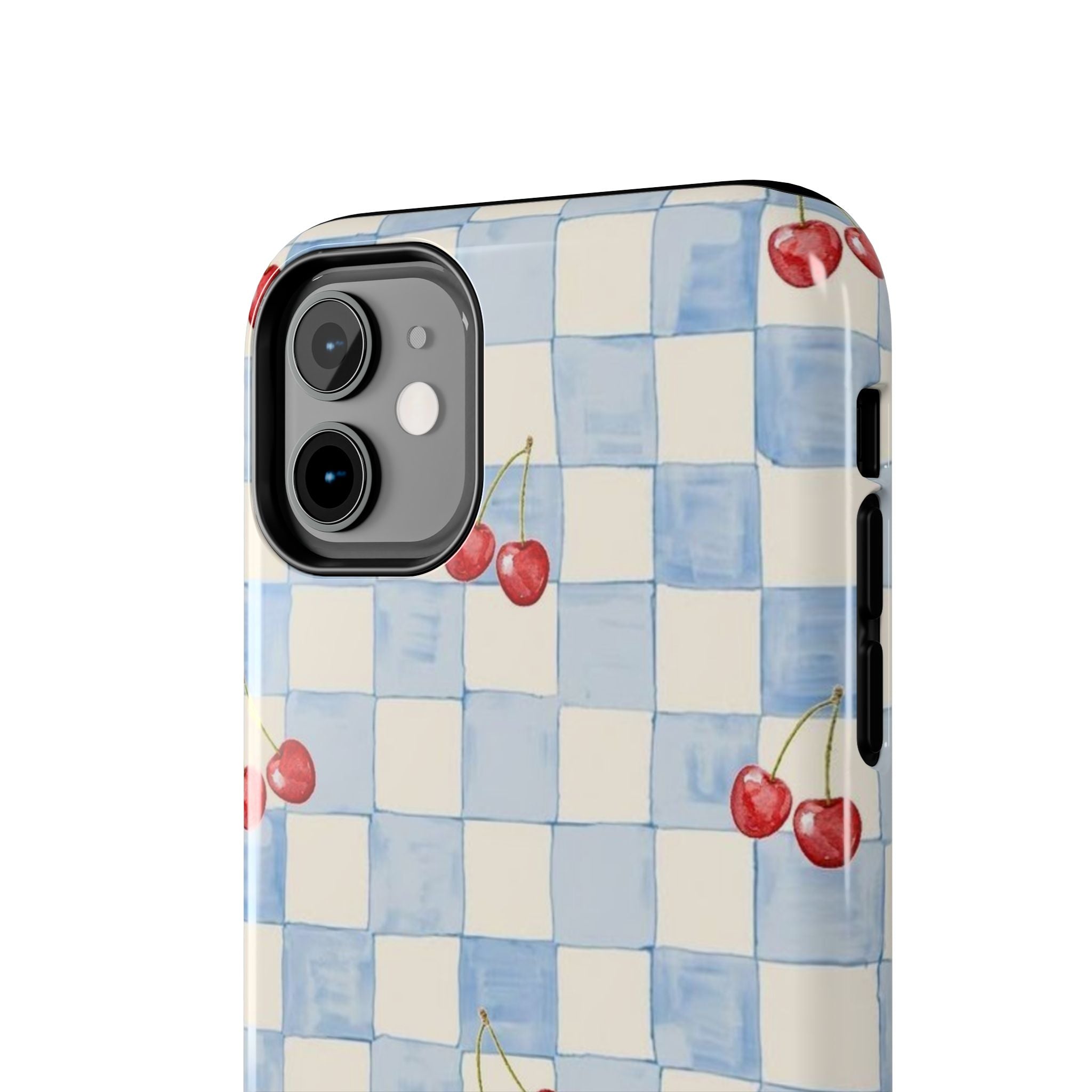 Cherry Pattern Tough Phone Case, Cute Phone Cover, Cherry Phone Case, Checkered Phone Cases, Gift for Her