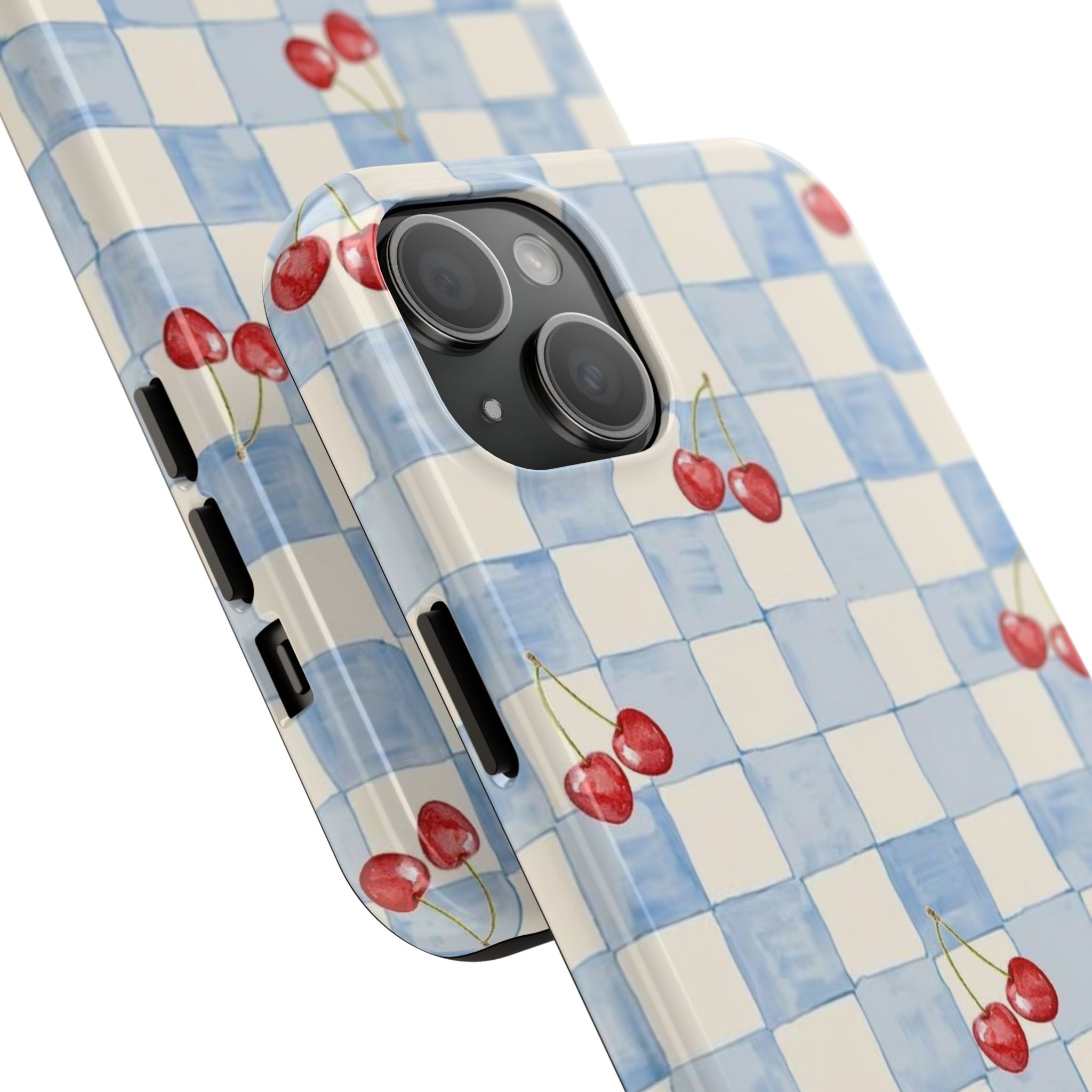 Cherry Pattern Tough Phone Case, Cute Phone Cover, Cherry Phone Case, Checkered Phone Cases, Gift for Her