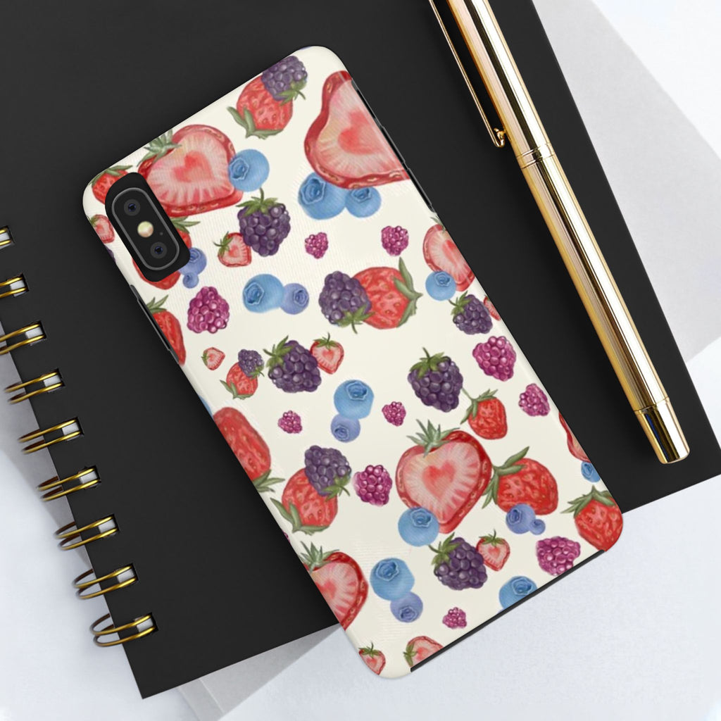 Vibrant Berry Pattern Phone Case | Tough Phone Cases, Floral Phone Cover, Berry Design, Gifts for Her, Summer Accessory