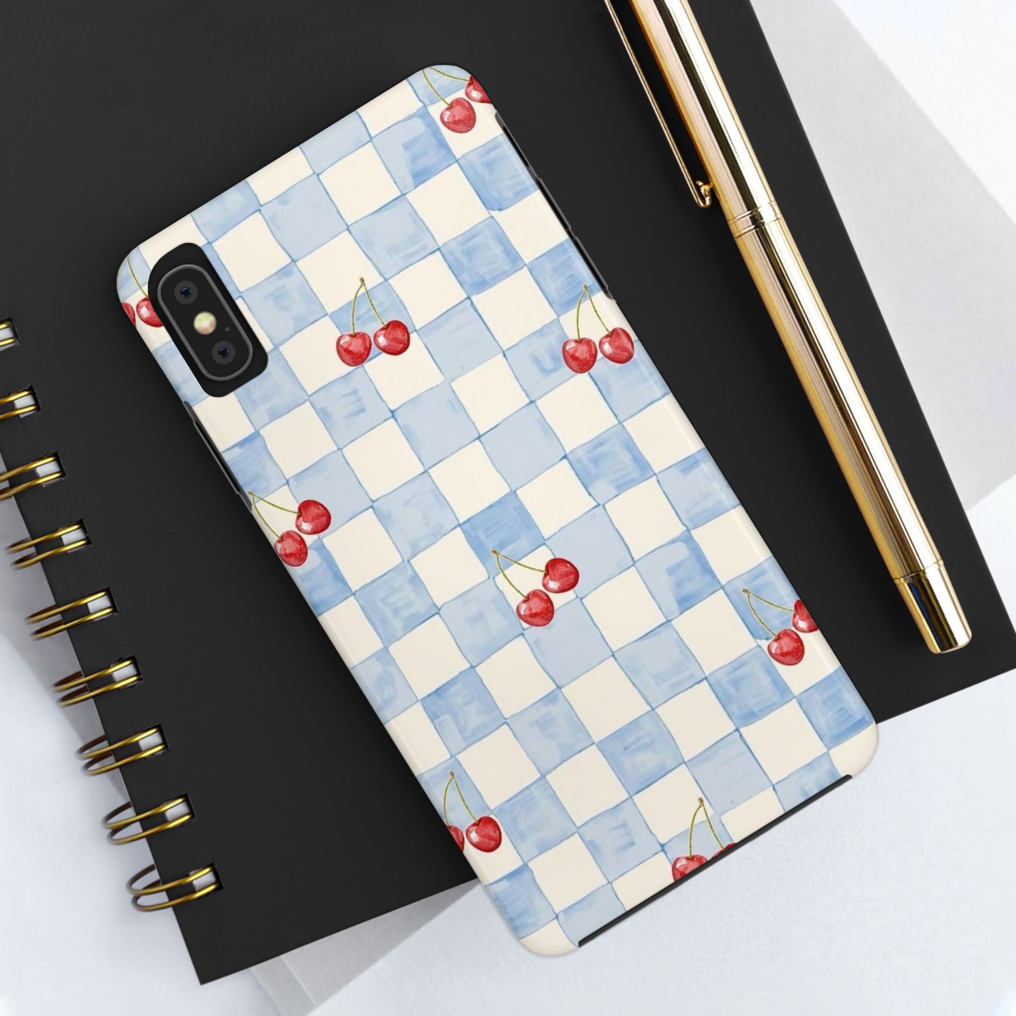 Cherry Pattern Tough Phone Case, Cute Phone Cover, Cherry Phone Case, Checkered Phone Cases, Gift for Her