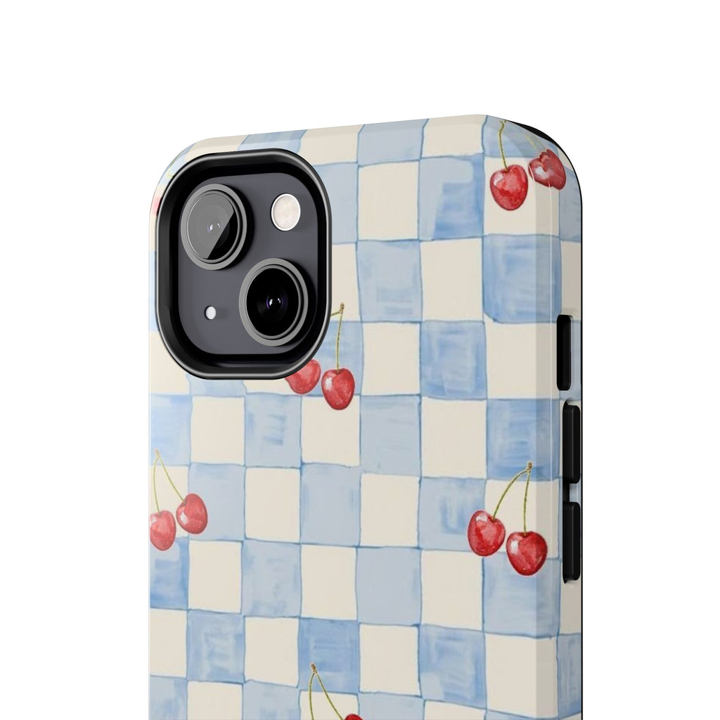 Cherry Pattern Tough Phone Case, Cute Phone Cover, Cherry Phone Case, Checkered Phone Cases, Gift for Her