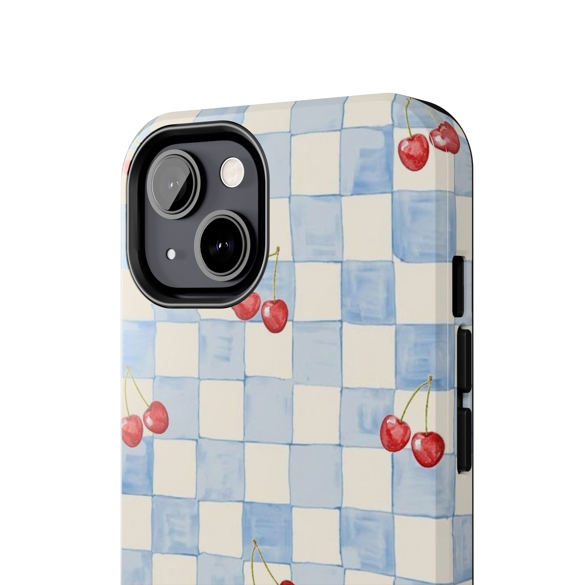 Cherry Pattern Tough Phone Case, Cute Phone Cover, Cherry Phone Case, Checkered Phone Cases, Gift for Her