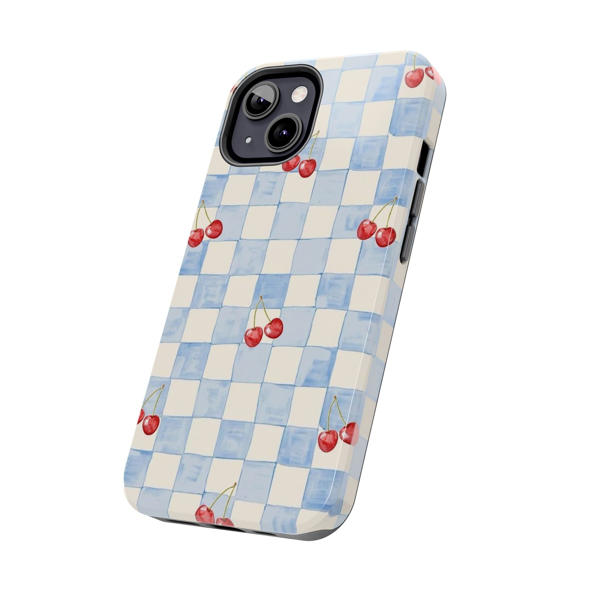 Cherry Pattern Tough Phone Case, Cute Phone Cover, Cherry Phone Case, Checkered Phone Cases, Gift for Her