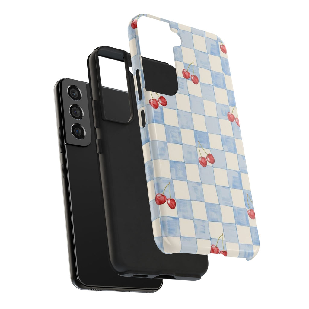Cherry Pattern Tough Phone Case, Cute Phone Cover, Cherry Phone Case, Checkered Phone Cases, Gift for Her