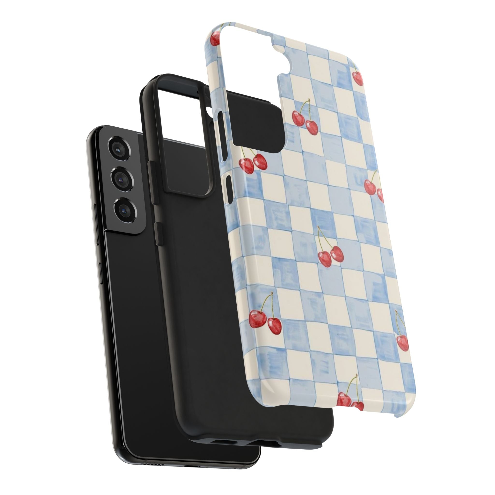 Cherry Pattern Tough Phone Case, Cute Phone Cover, Cherry Phone Case, Checkered Phone Cases, Gift for Her