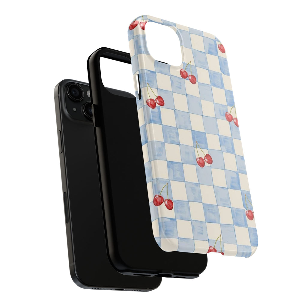 Cherry Pattern Tough Phone Case, Cute Phone Cover, Cherry Phone Case, Checkered Phone Cases, Gift for Her