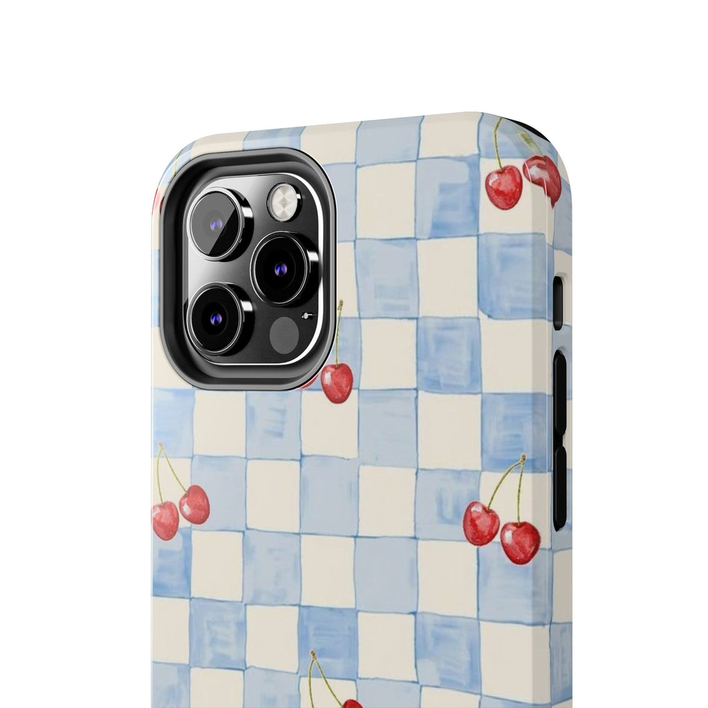 Cherry Pattern Tough Phone Case, Cute Phone Cover, Cherry Phone Case, Checkered Phone Cases, Gift for Her