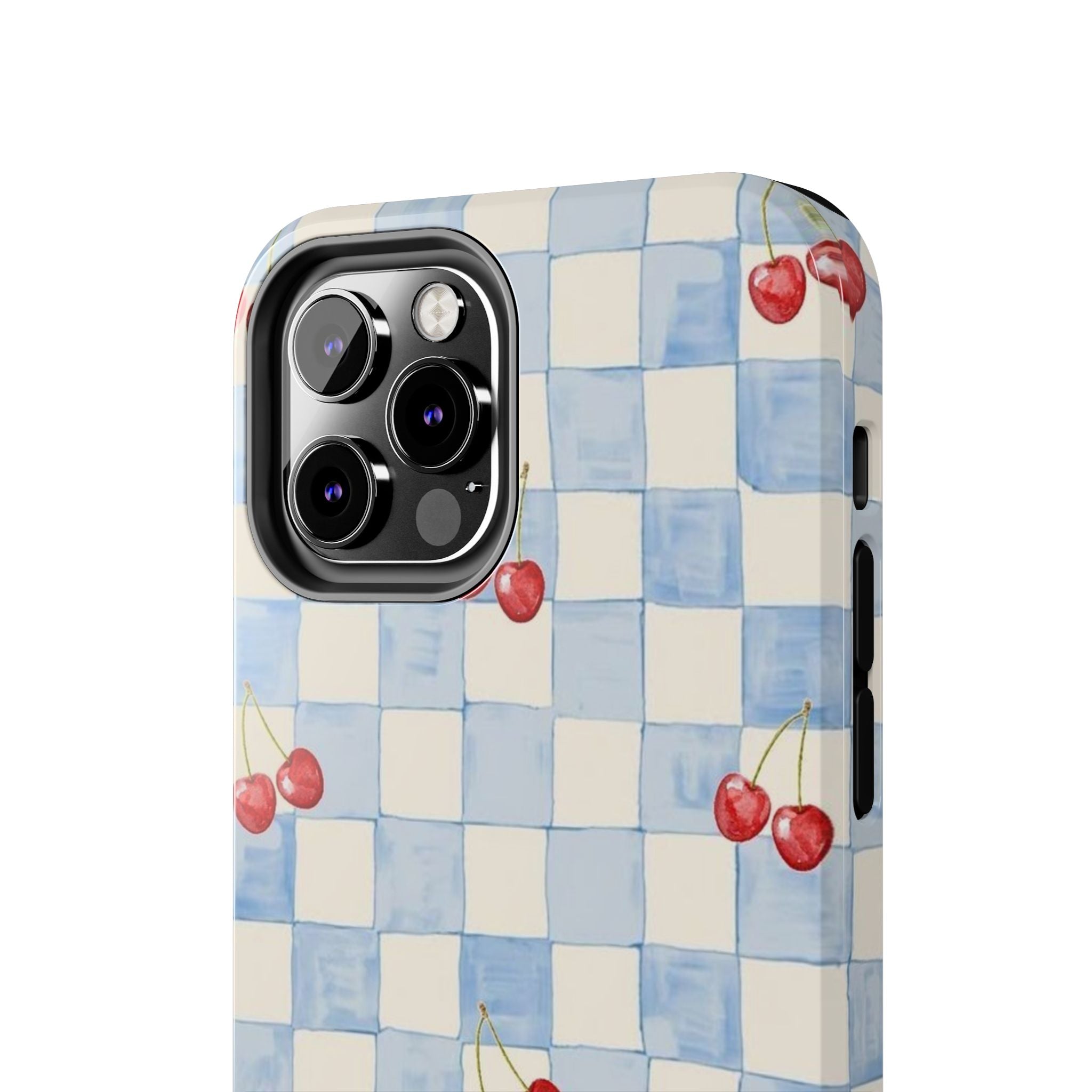Cherry Pattern Tough Phone Case, Cute Phone Cover, Cherry Phone Case, Checkered Phone Cases, Gift for Her