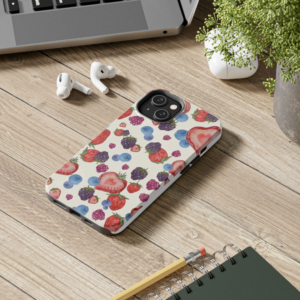 Vibrant Berry Pattern Phone Case | Tough Phone Cases, Floral Phone Cover, Berry Design, Gifts for Her, Summer Accessory