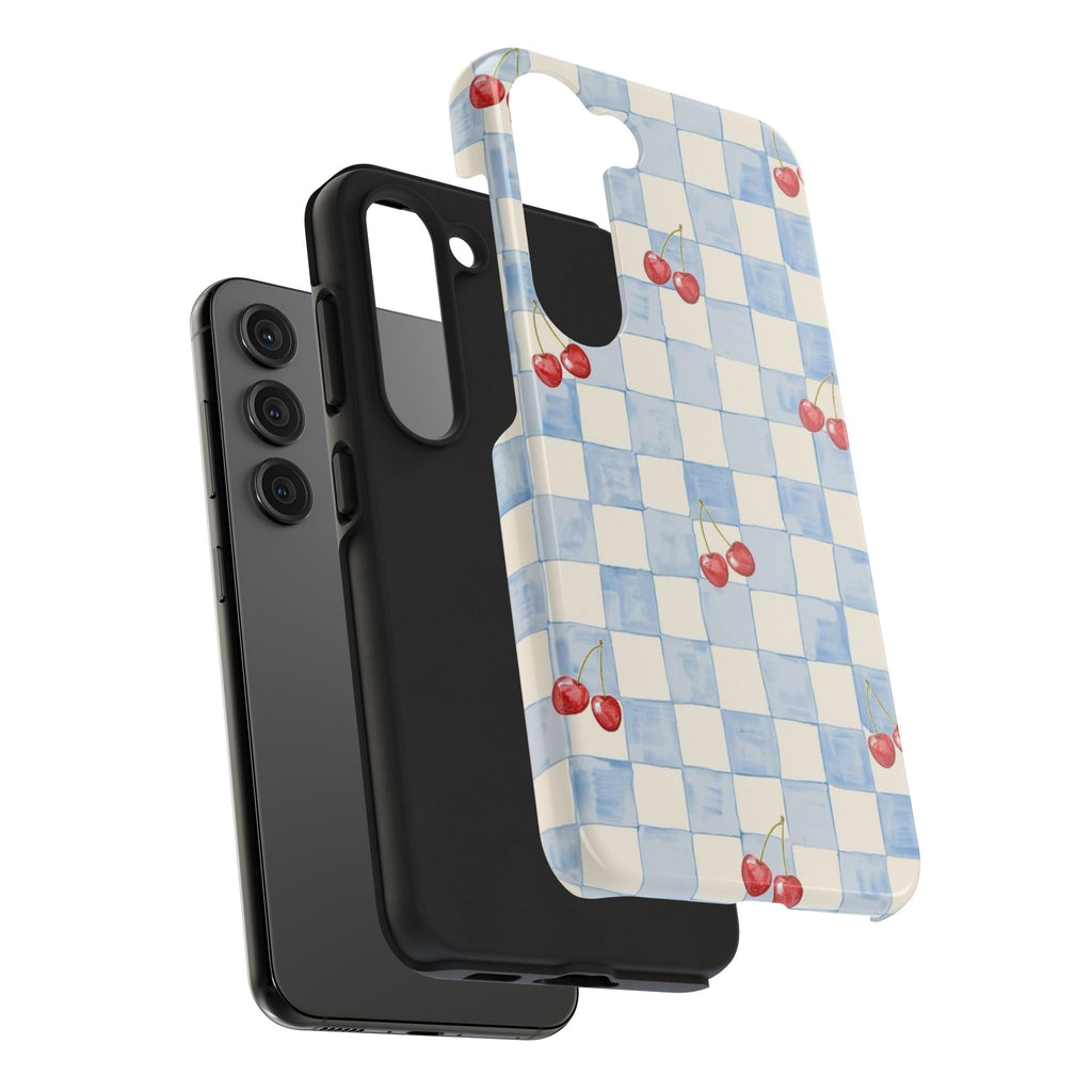 Cherry Pattern Tough Phone Case, Cute Phone Cover, Cherry Phone Case, Checkered Phone Cases, Gift for Her