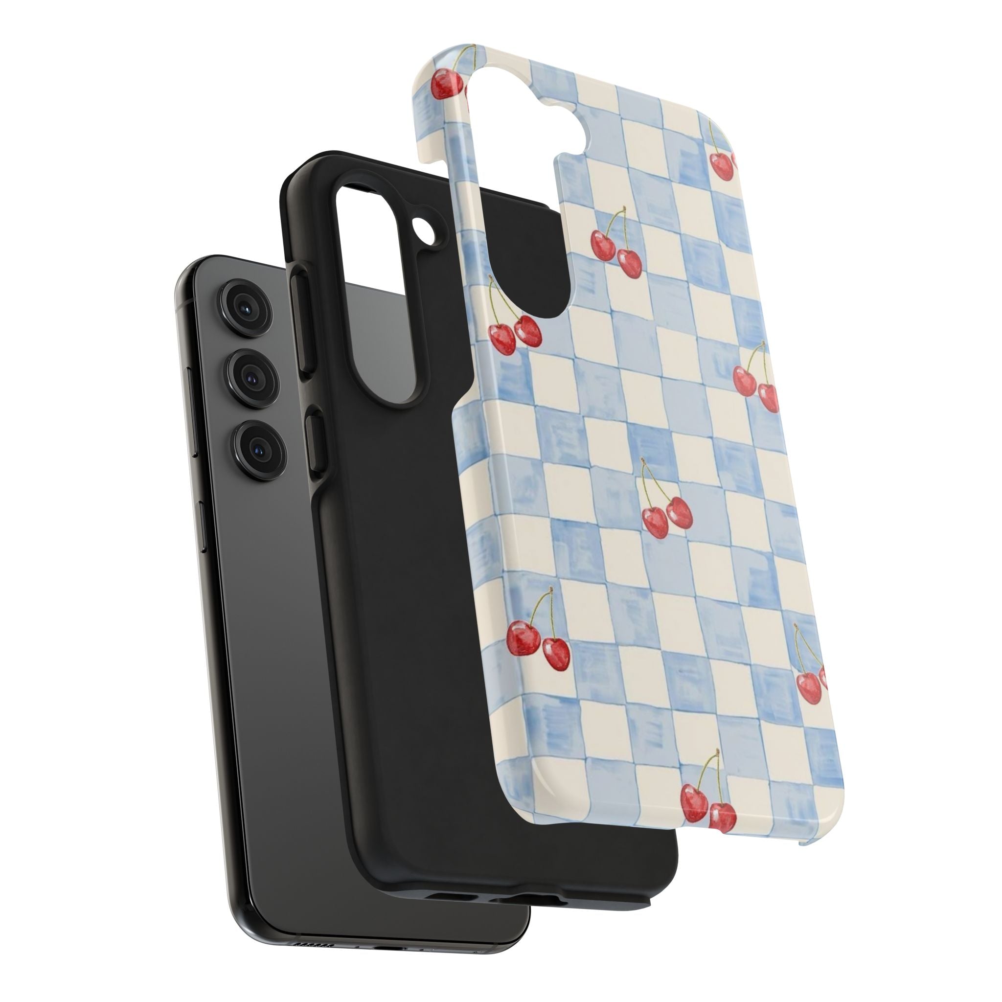 Cherry Pattern Tough Phone Case, Cute Phone Cover, Cherry Phone Case, Checkered Phone Cases, Gift for Her