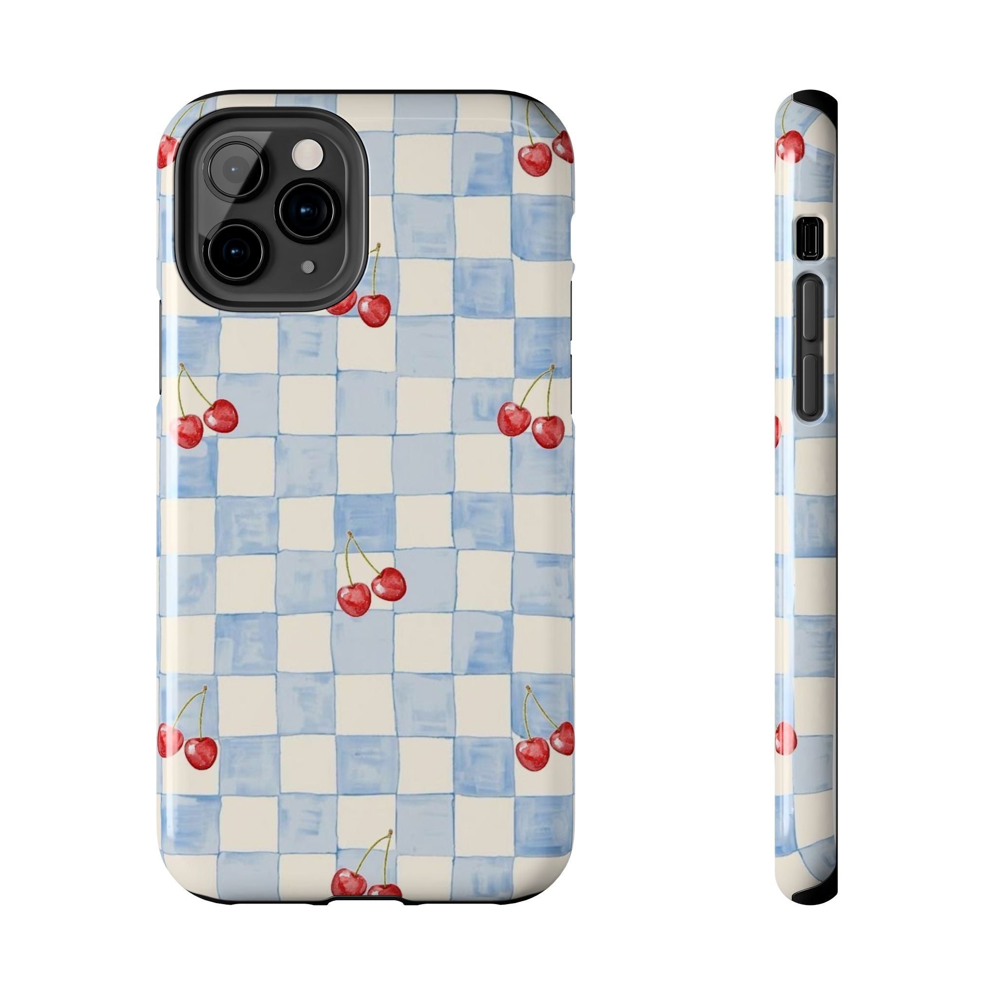 Cherry Pattern Tough Phone Case, Cute Phone Cover, Cherry Phone Case, Checkered Phone Cases, Gift for Her