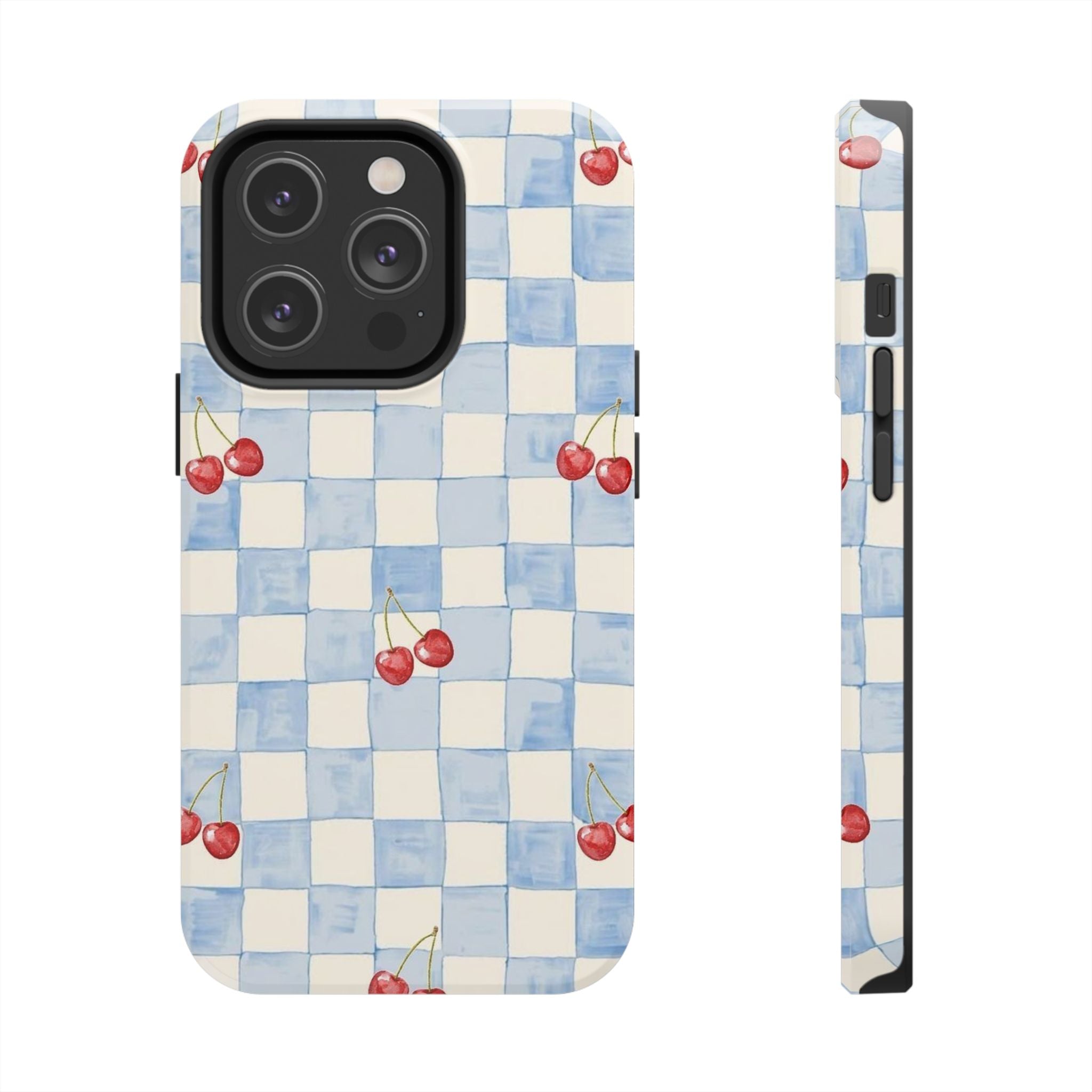 Cherry Pattern Tough Phone Case, Cute Phone Cover, Cherry Phone Case, Checkered Phone Cases, Gift for Her