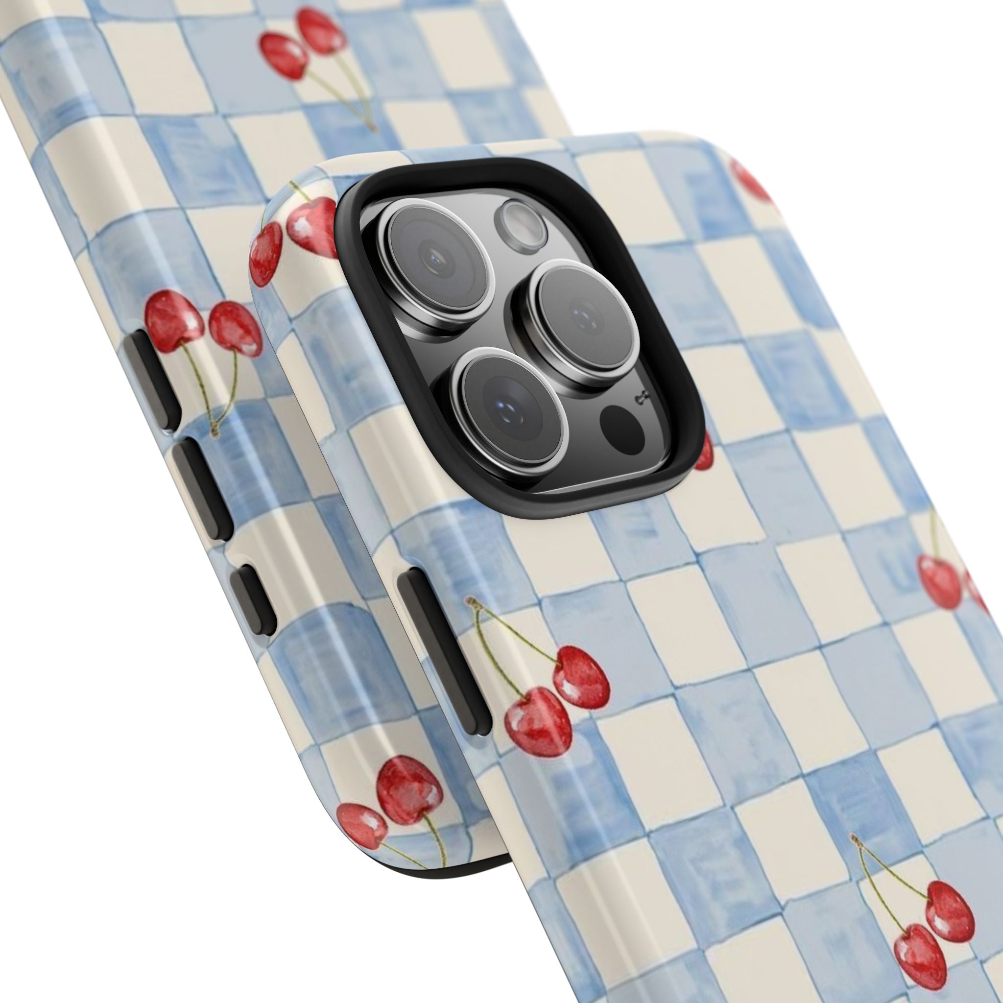 Cherry Pattern Tough Phone Case, Cute Phone Cover, Cherry Phone Case, Checkered Phone Cases, Gift for Her