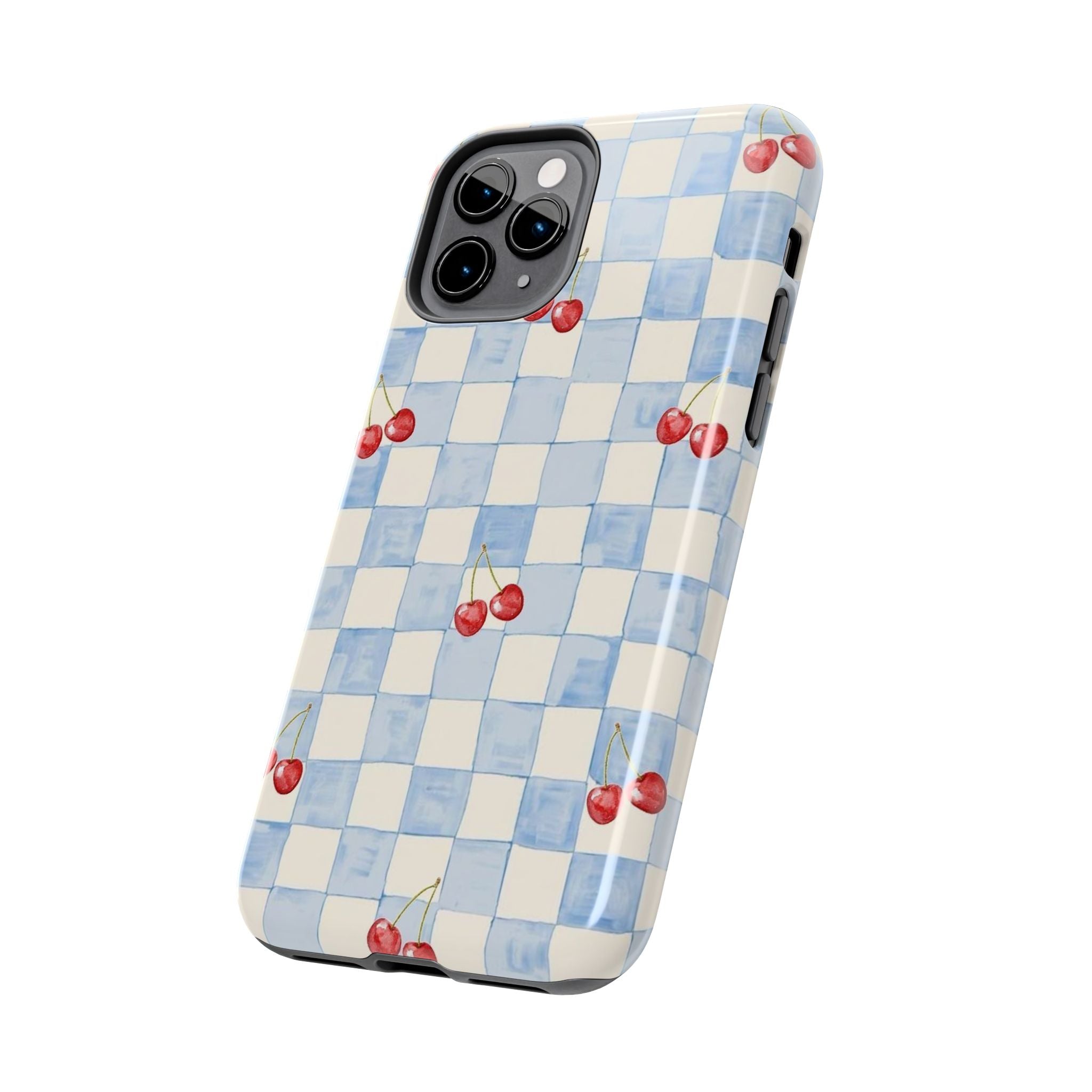 Cherry Pattern Tough Phone Case, Cute Phone Cover, Cherry Phone Case, Checkered Phone Cases, Gift for Her