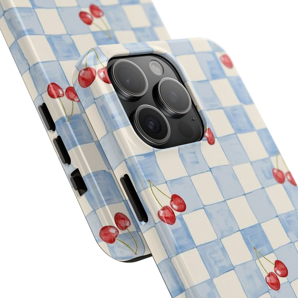 Cherry Pattern Tough Phone Case, Cute Phone Cover, Cherry Phone Case, Checkered Phone Cases, Gift for Her