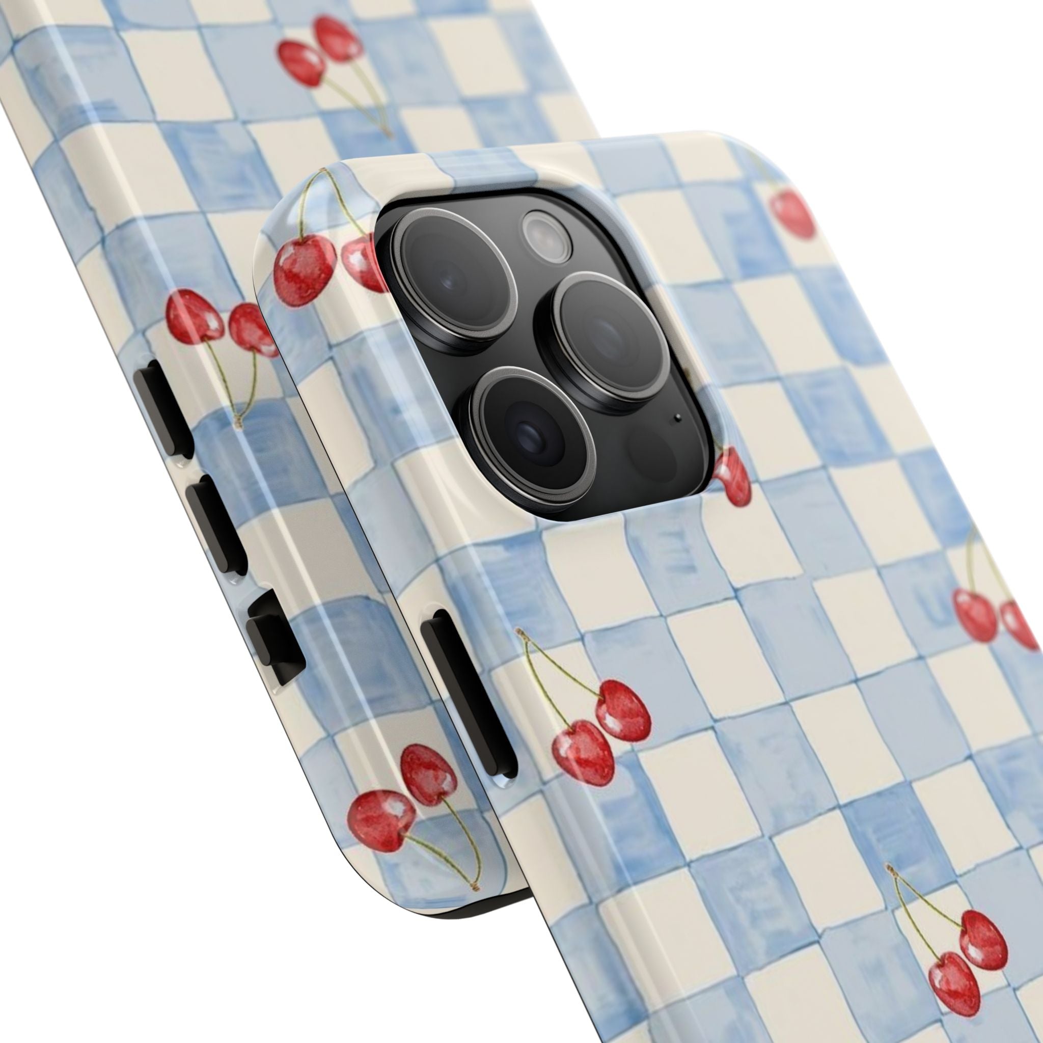 Cherry Pattern Tough Phone Case, Cute Phone Cover, Cherry Phone Case, Checkered Phone Cases, Gift for Her