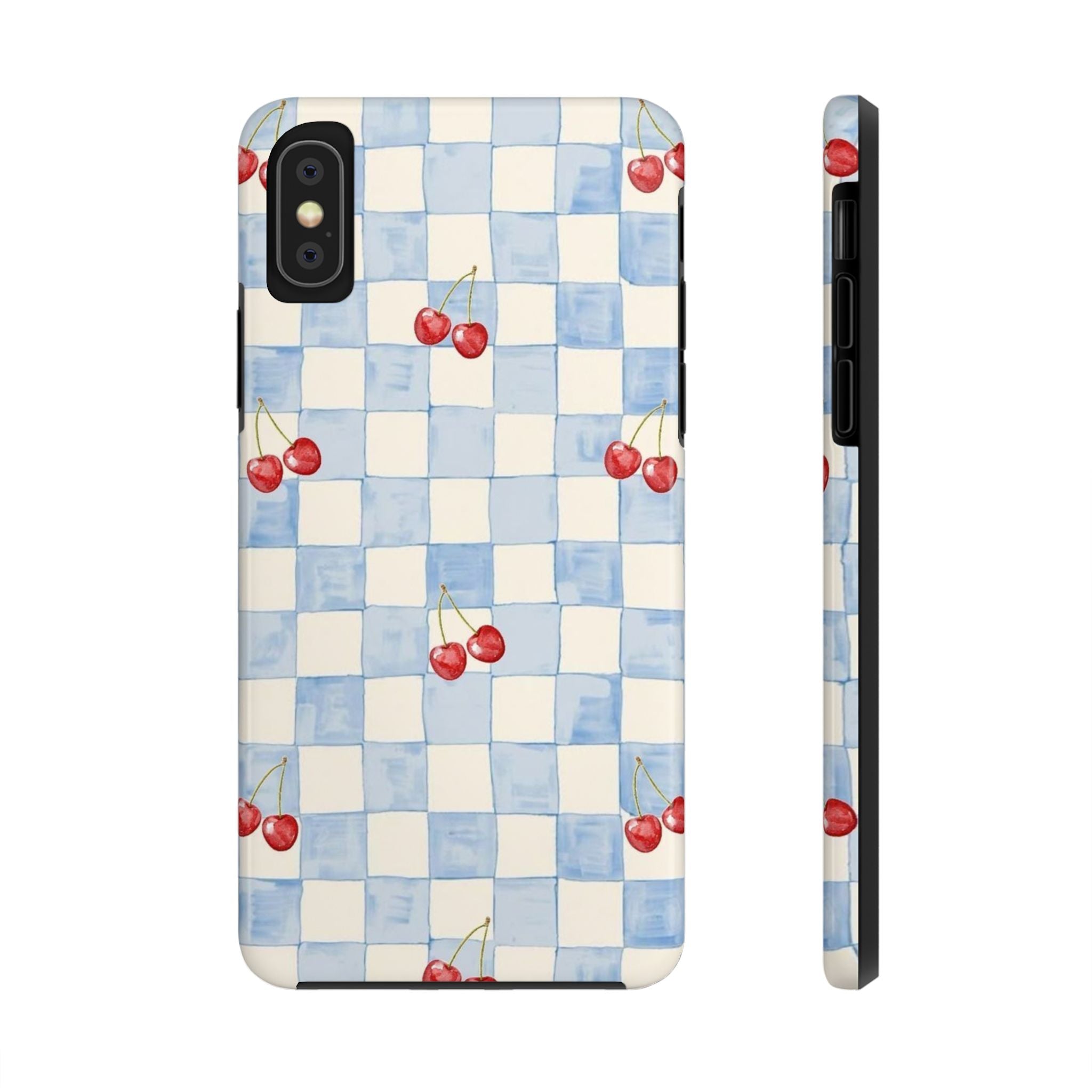 Cherry Pattern Tough Phone Case, Cute Phone Cover, Cherry Phone Case, Checkered Phone Cases, Gift for Her