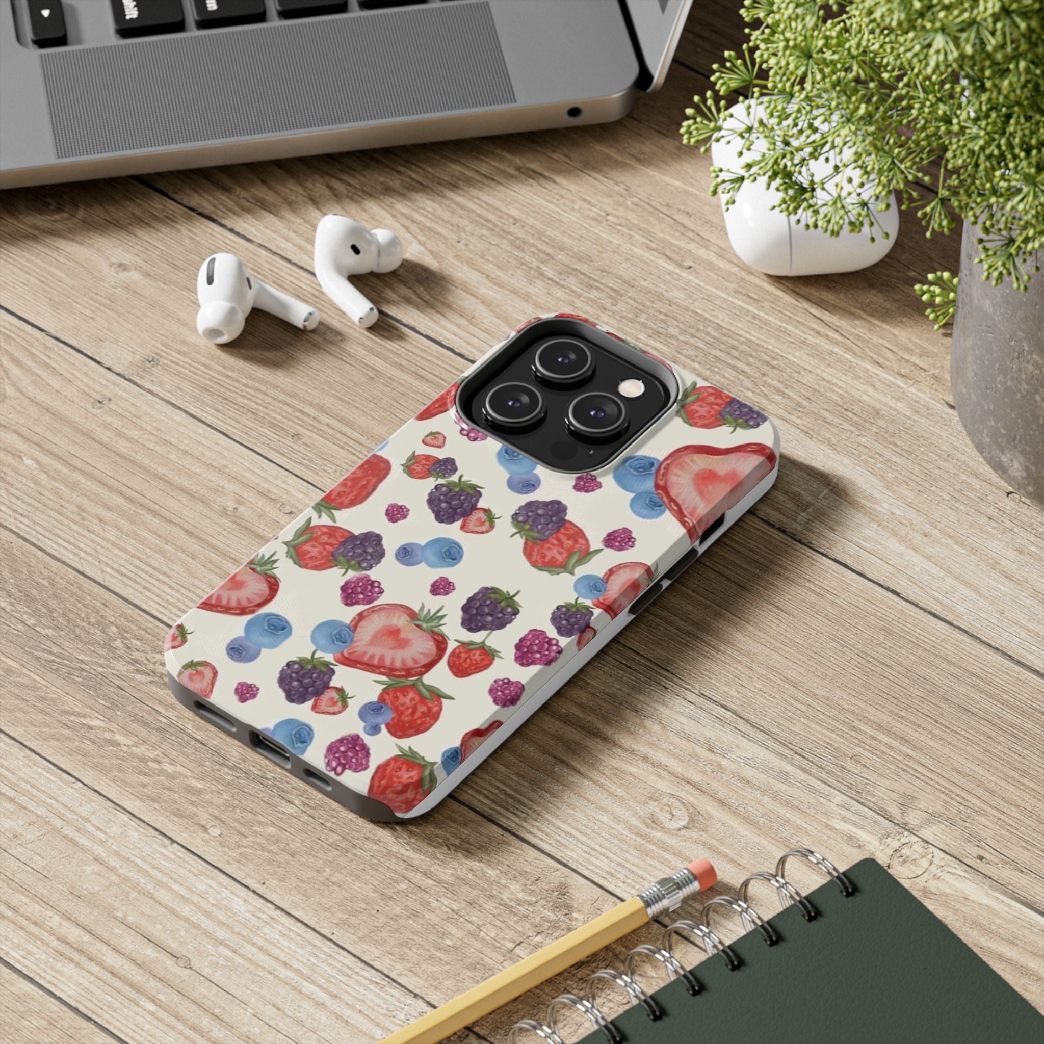 Vibrant Berry Pattern Phone Case | Tough Phone Cases, Floral Phone Cover, Berry Design, Gifts for Her, Summer Accessory