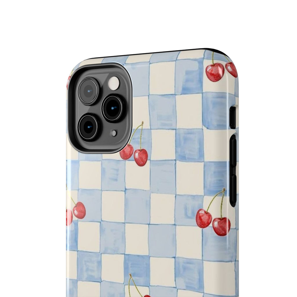 Cherry Pattern Tough Phone Case, Cute Phone Cover, Cherry Phone Case, Checkered Phone Cases, Gift for Her